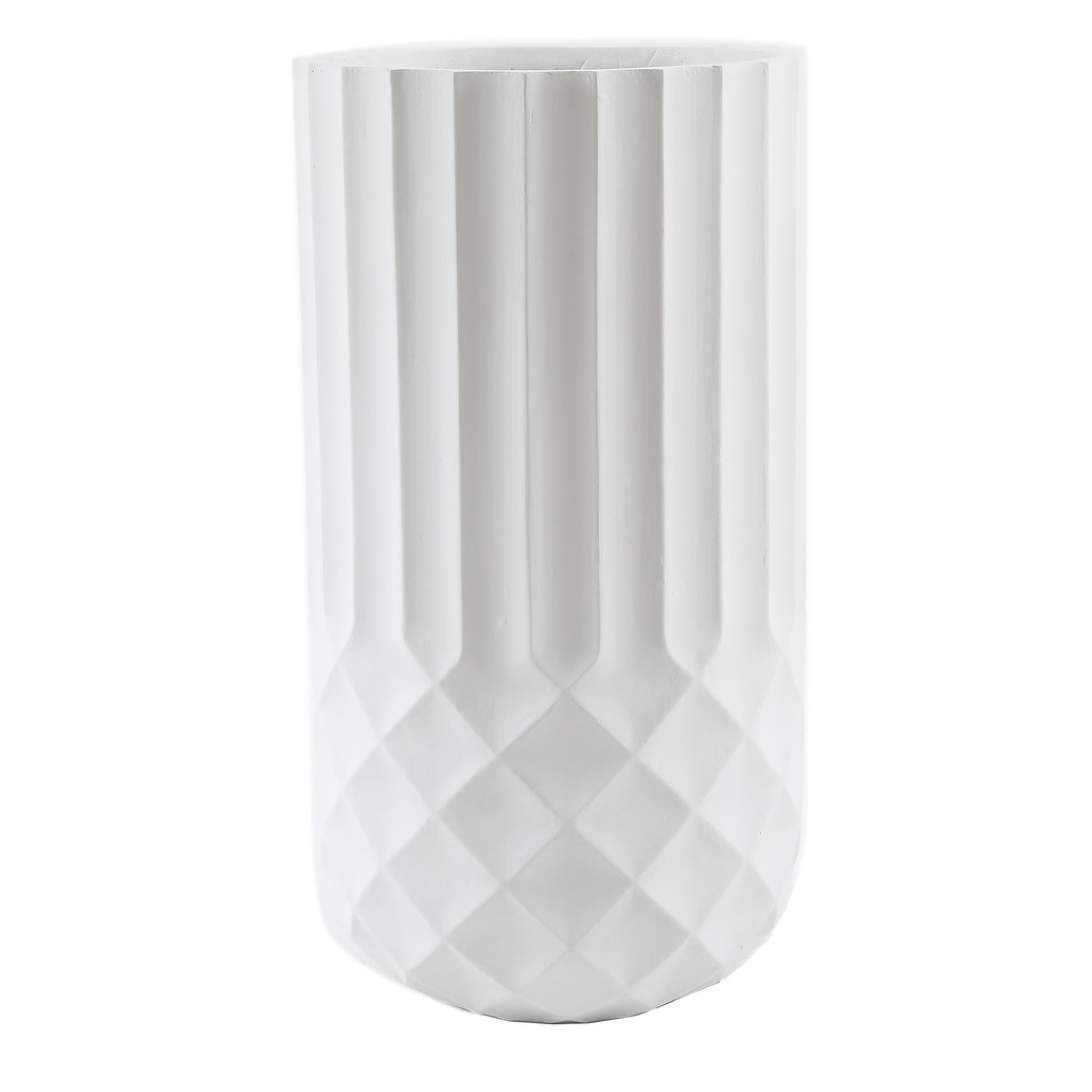 Handmade White Geometric Pattern Fiber Stone Round Tall Pot Planters