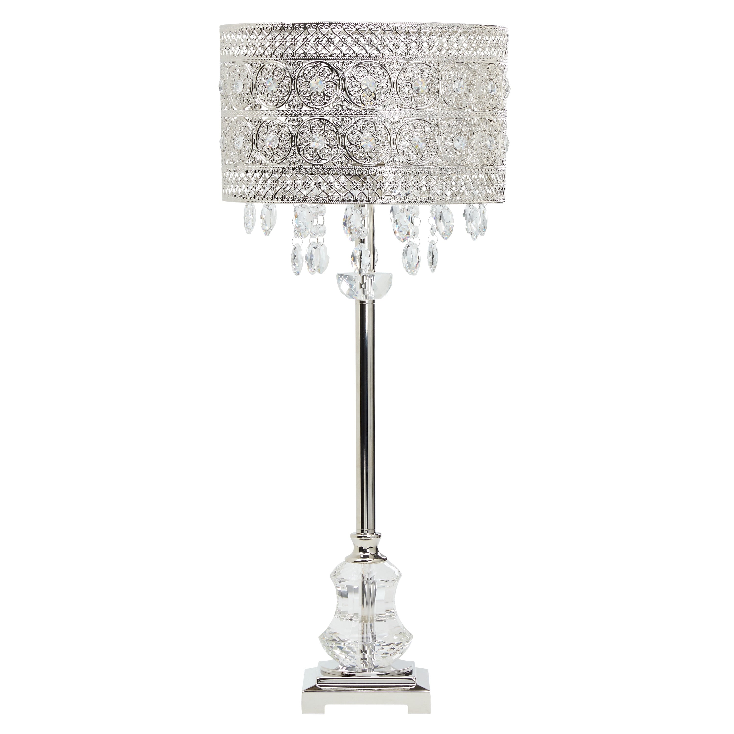 Silver Orchid Brielle Polished Nickel and Crystal 1-light Buffet Table Lamp - 12.2L x 12.2W x 28.75H