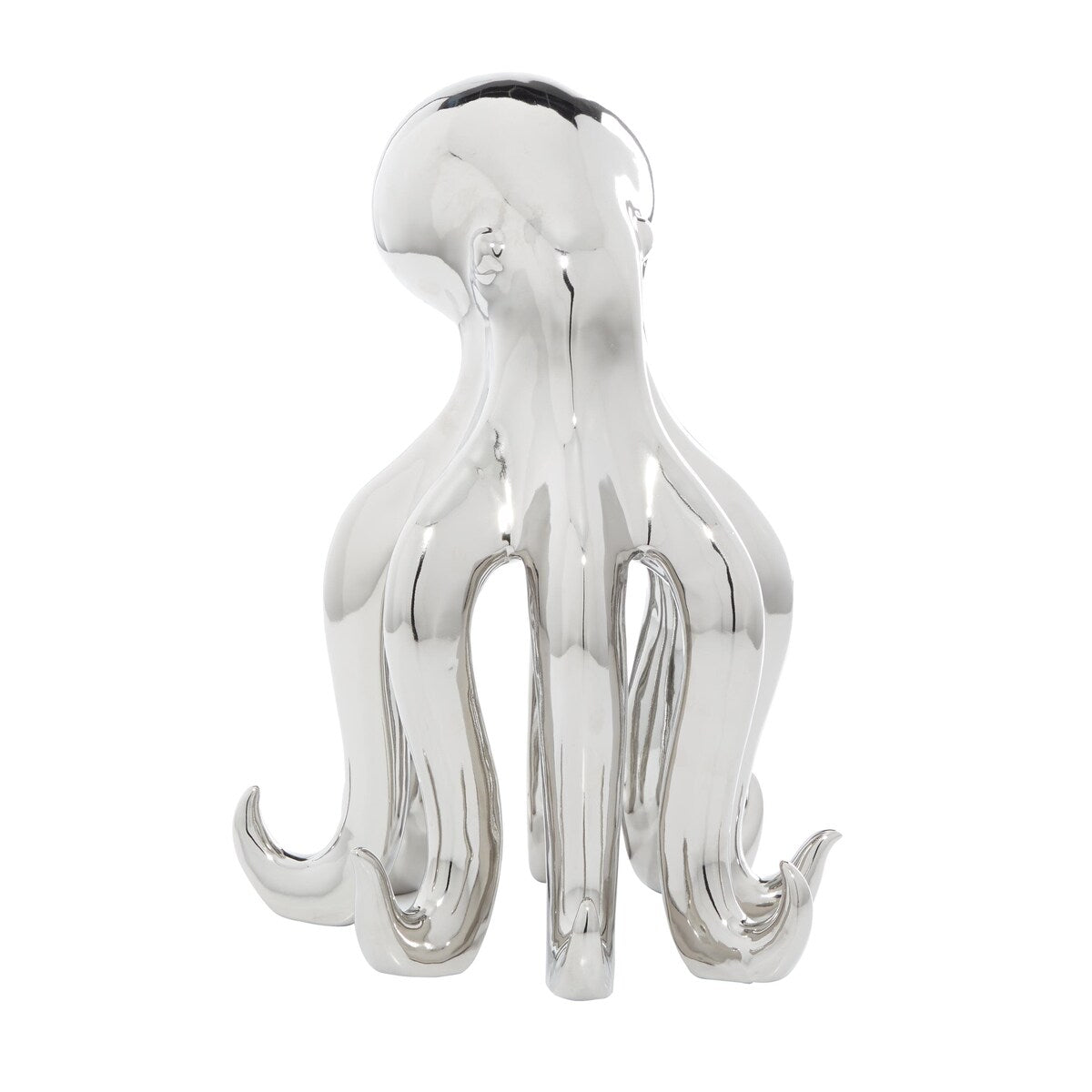 Porcelain Ceramic Octopus Tall Decorative Sculpture with Long Tentacles - Silver - Roche River Decor