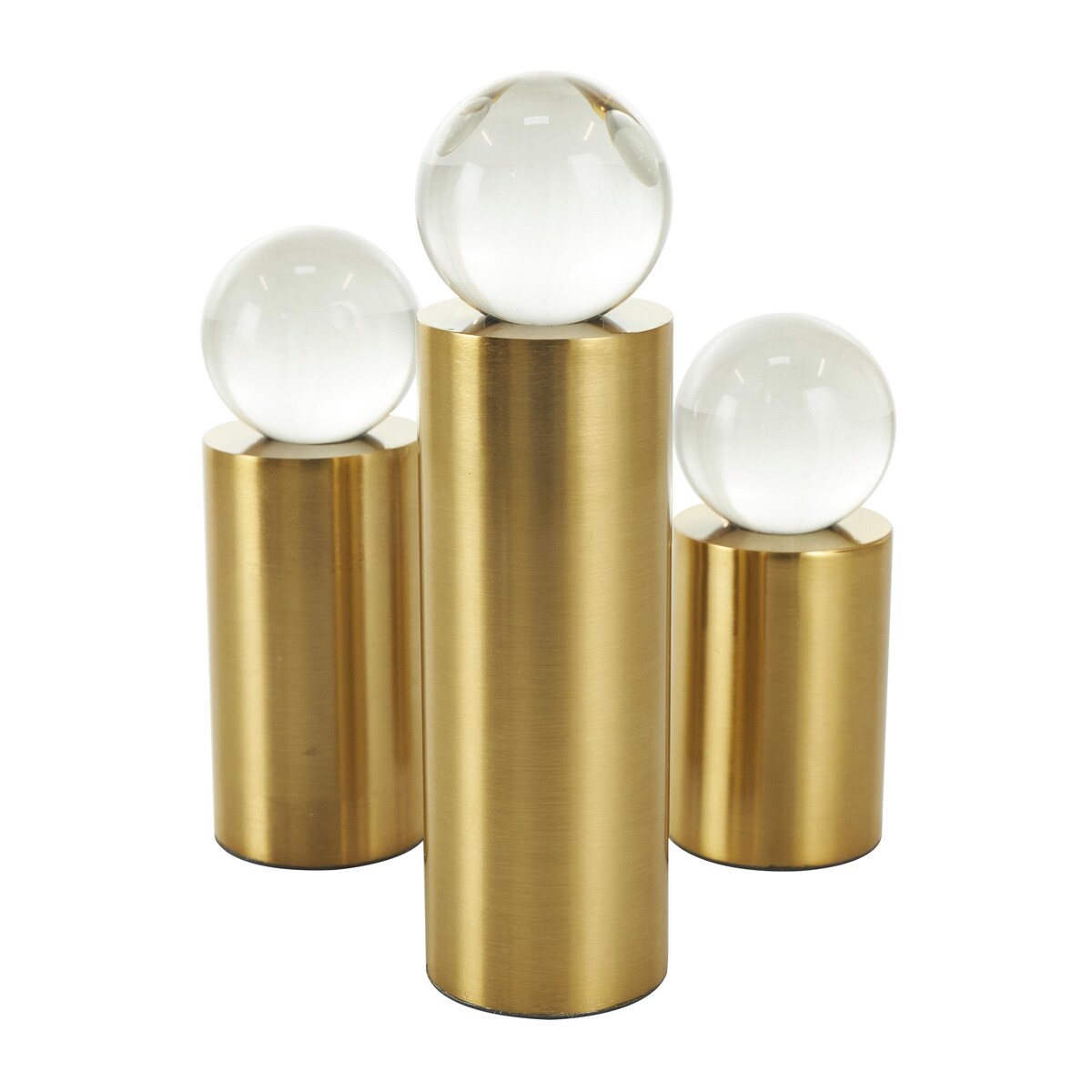 Metal Geometric Cylinder Post Decorative Sculpture with Clear Glass Orbs - Set of 3 Gold - Roche River Decor