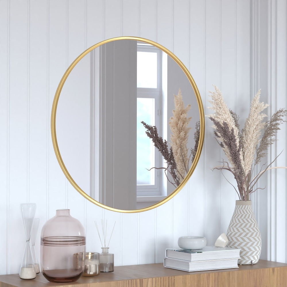 Wall Mount Shatterproof Round Accent Wall Mirror with Metal Frame