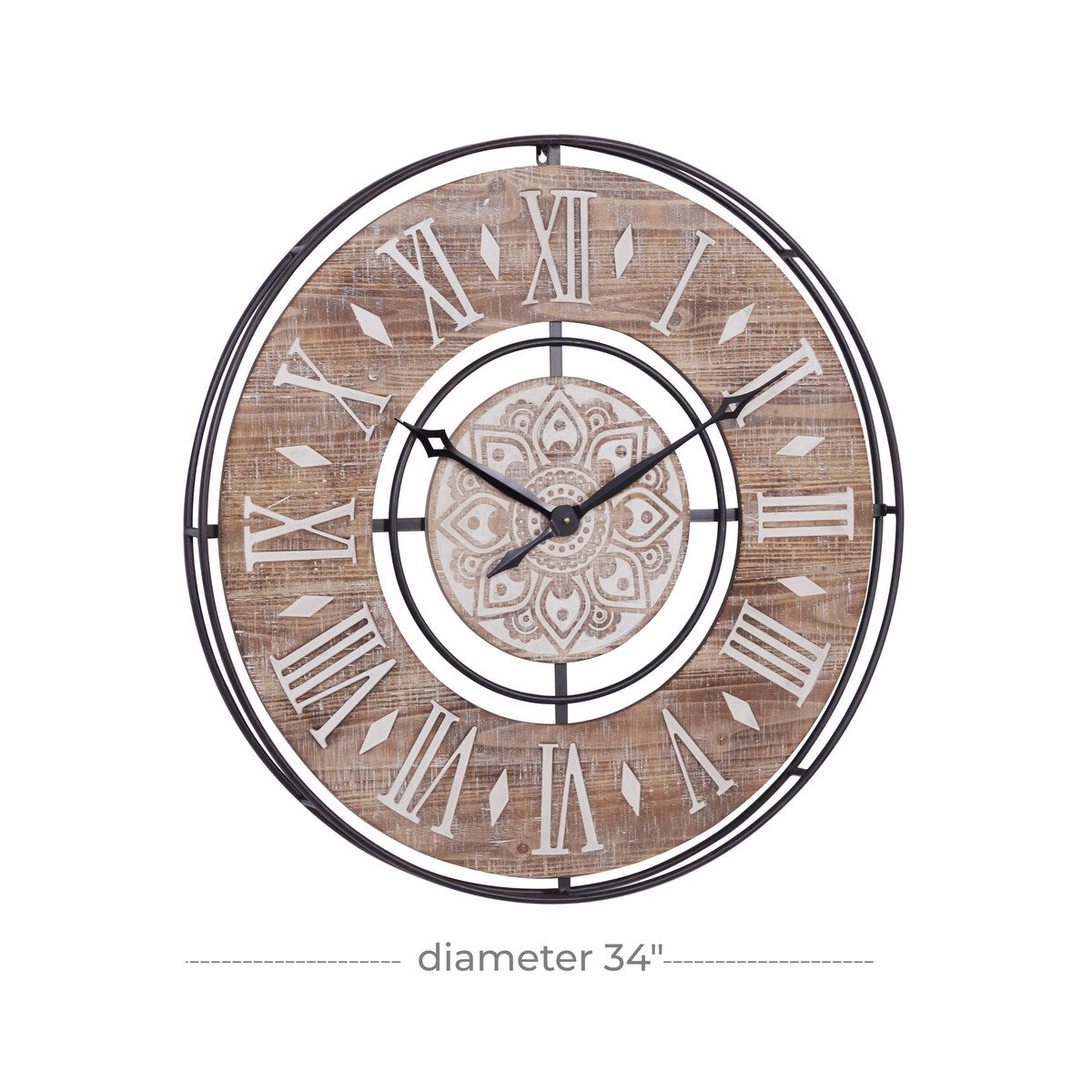 Metal Decorative Wall Clock with Wood Accents - Brown - Roche River Decor