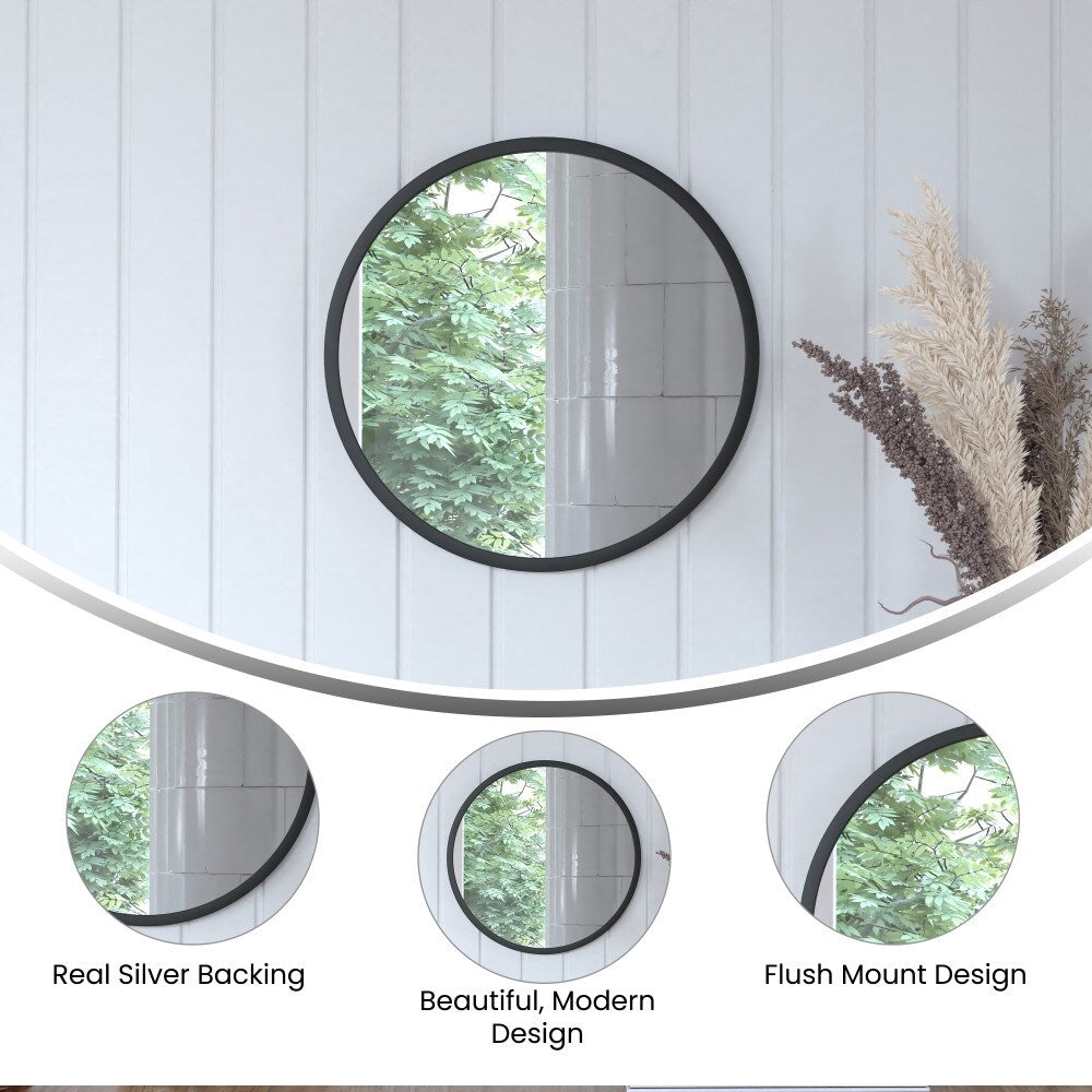 Wall Mount Shatterproof Round Accent Wall Mirror with Metal Frame