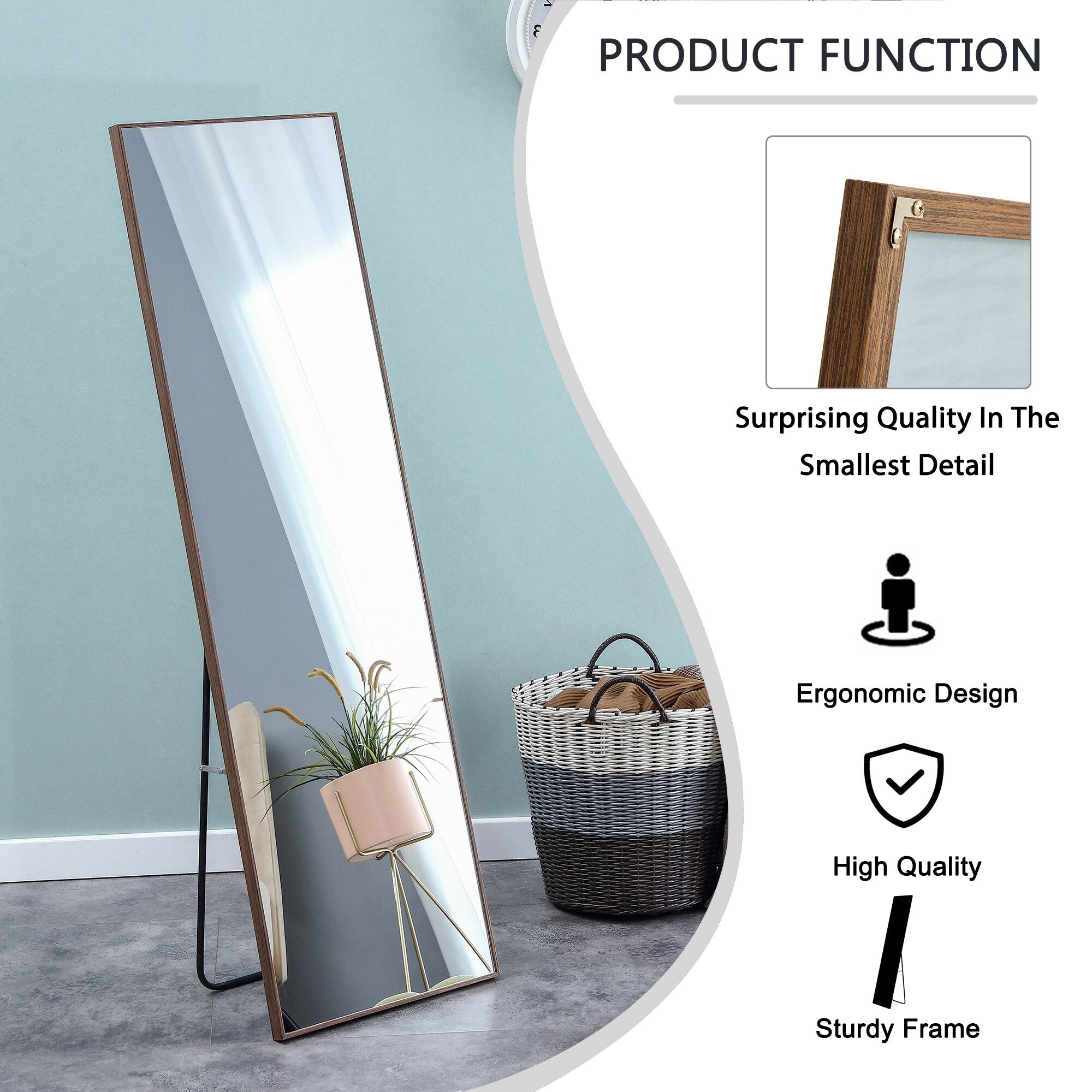 Solid Wood Frame Full Length Mirror, Dressing Mirror, Decorative Mirror, Clothing Store, Floor To Ceiling Mirror, Wall Mounted