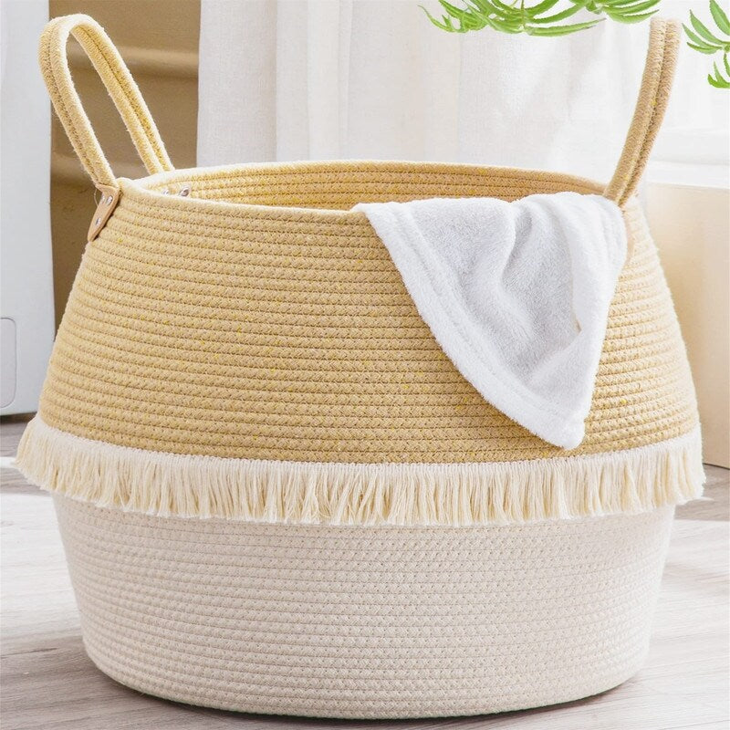 Large Cotton Rope Basket Baby Laundry Hamper - 17L x 17W x 17H