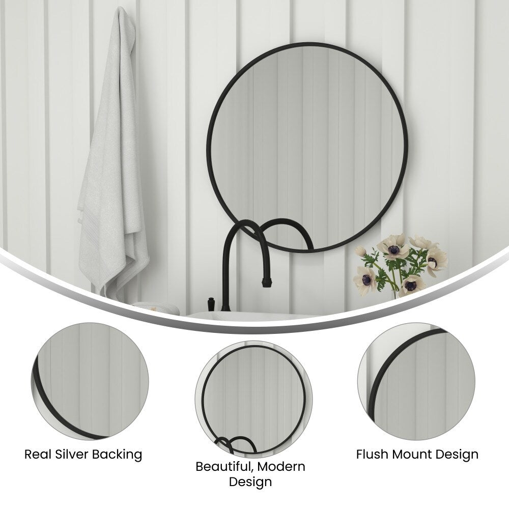 Wall Mount Shatterproof Round Accent Wall Mirror with Metal Frame