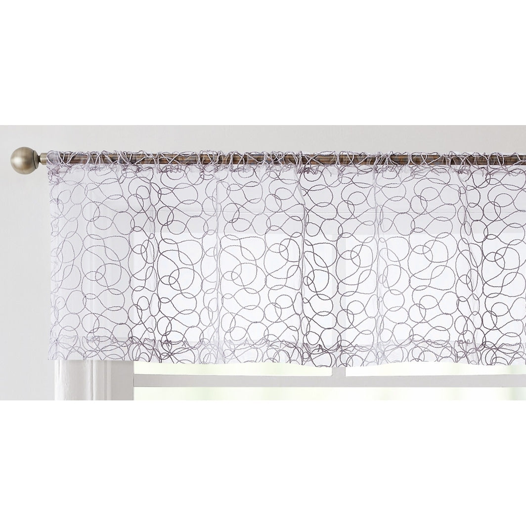 HLC.me Audrey Embroidered Sheer Voile Window Curtain Short Rod Pocket Tiers Valance Kitchen, Small Windows and Bathroom