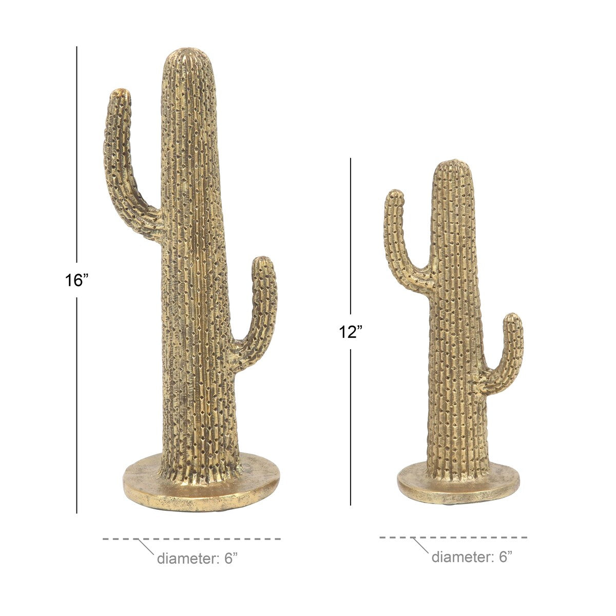 Polystone Cactus Decorative Sculpture - Set of 2 Gold - Roche River Decor