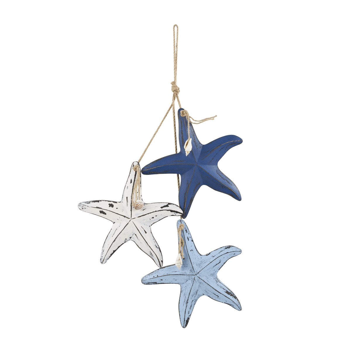 Wooden Starfish Distressed Layered Home Wall Decor with Hanging Rope and Decorative Shell Accents - Blue - Roche River Decor