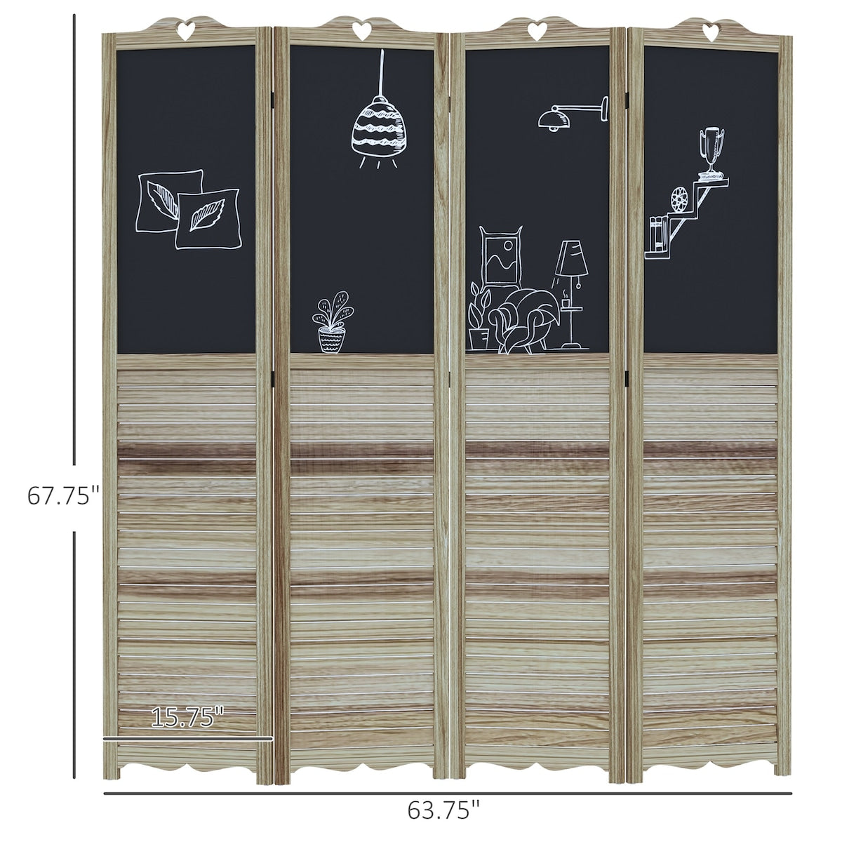 4-Panel Folding Room Divider with Blackboard, 5.5 Ft Tall Freestanding Privacy Screen Panels for Bedroom or Office, White