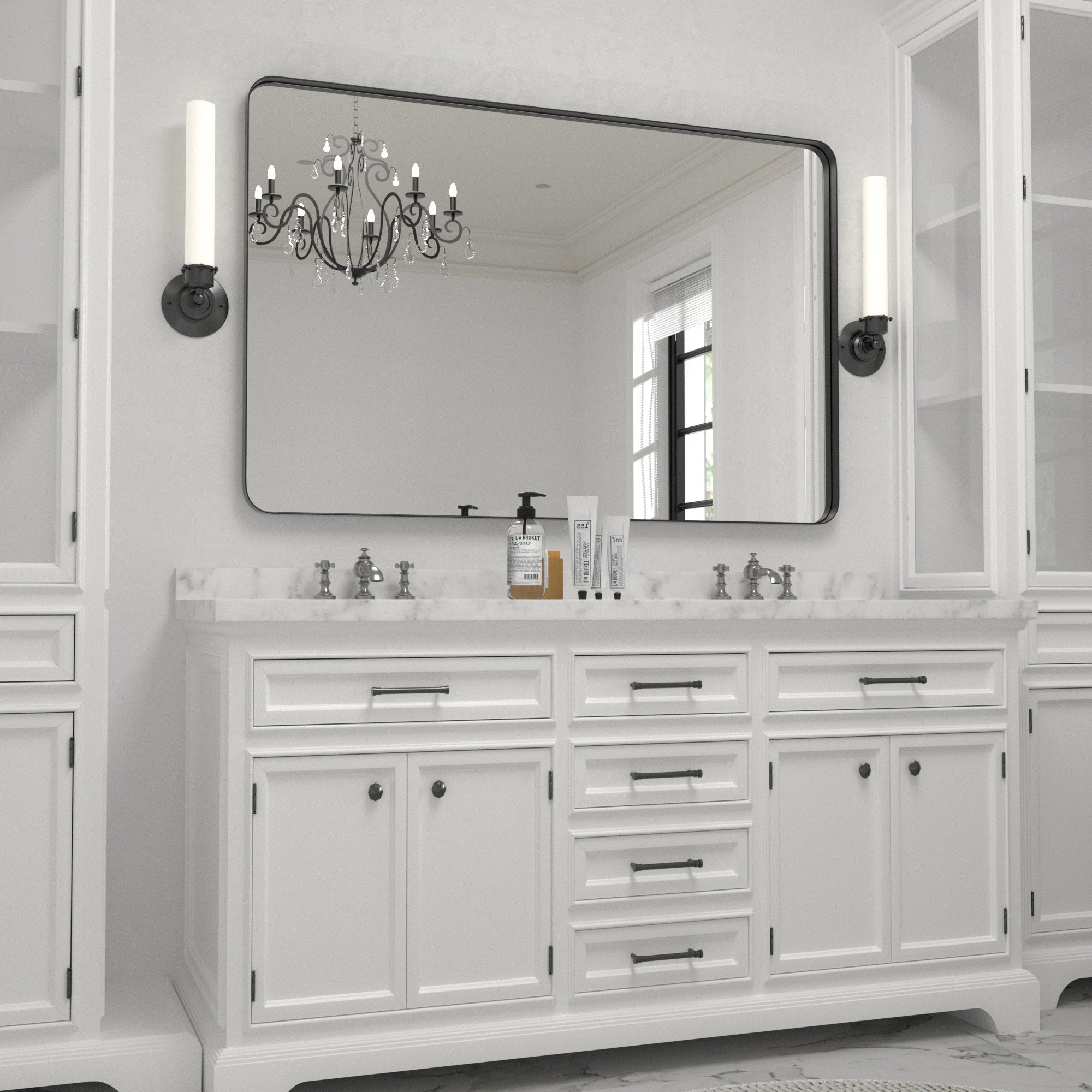 Wall Mirror Vanity Mirror Bathroom Mirror with Round Corner (1 Piece)