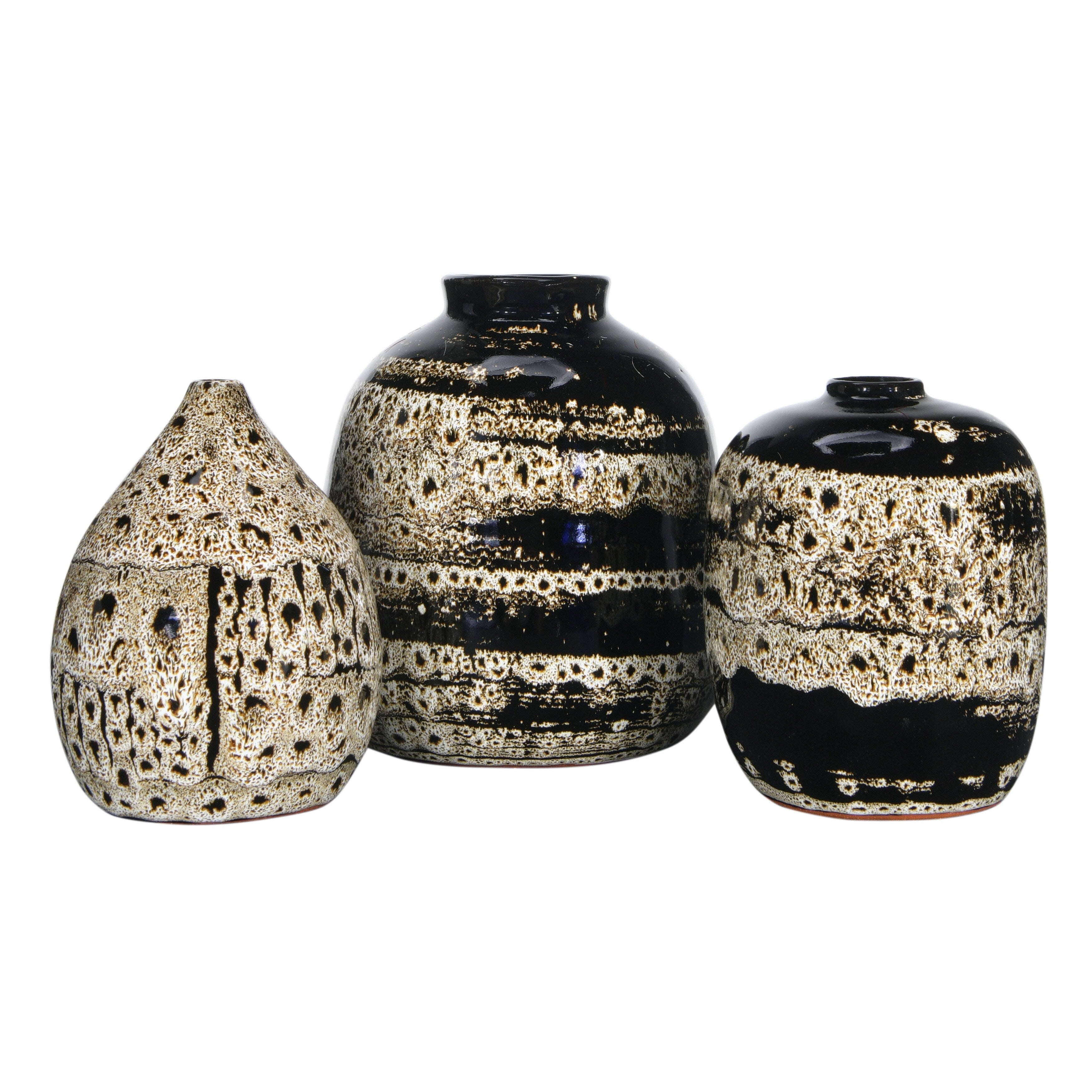 Reactive Glaze Brown Terra-Cotta Vases, Set of 3