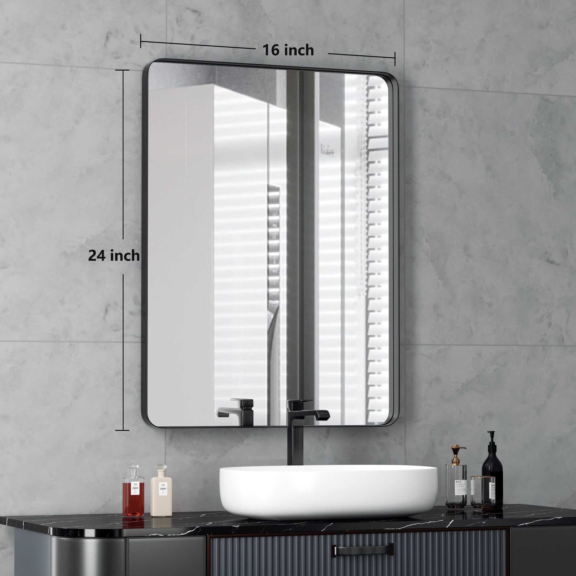 Wall Mirror Vanity Mirror Bathroom Mirror with Round Corner (1 Piece)