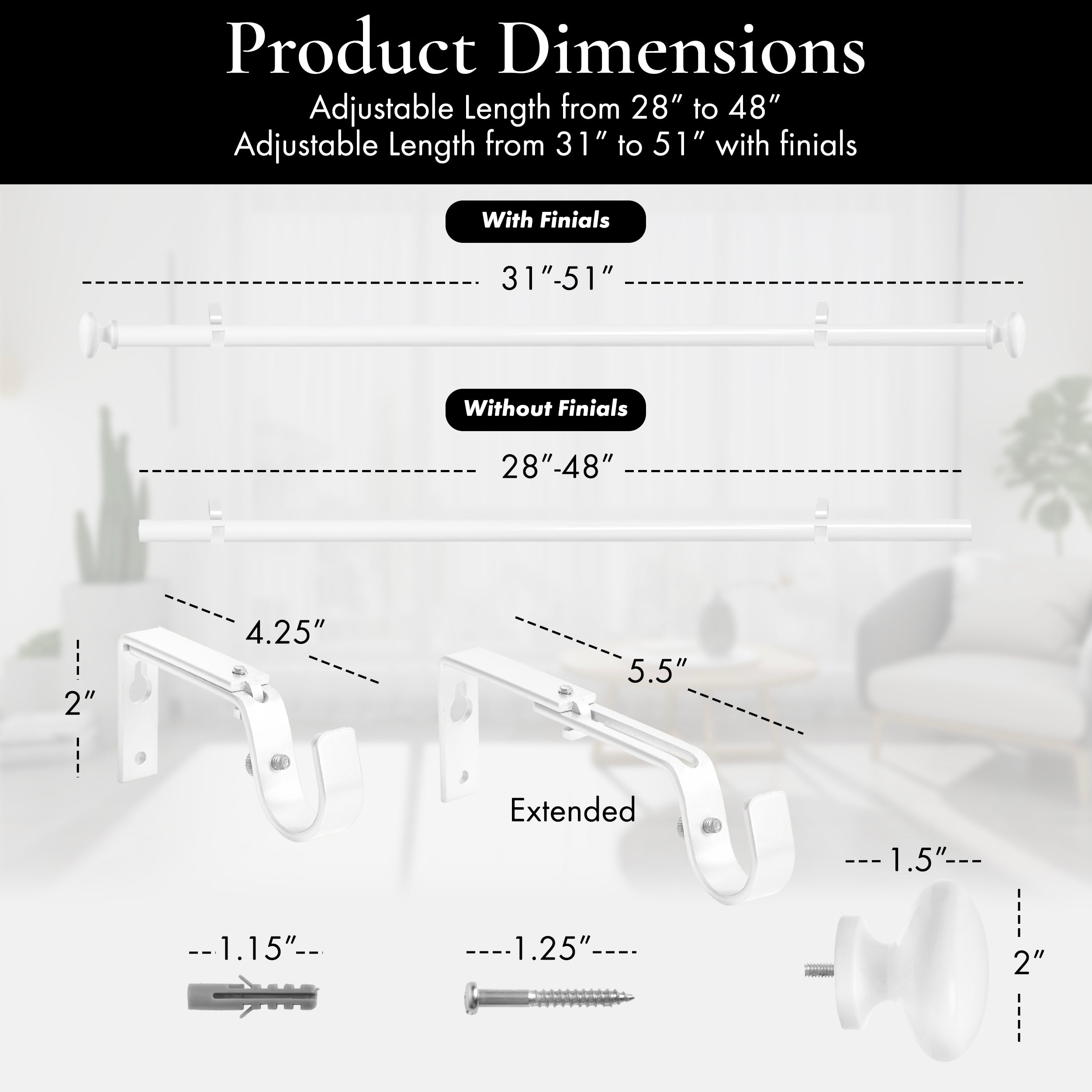 Meriville 1-Inch Diameter Prima Single Window Curtain Rod