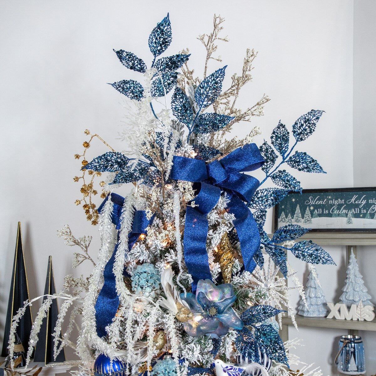 37 Glittered Blue Fern Christmas Spray