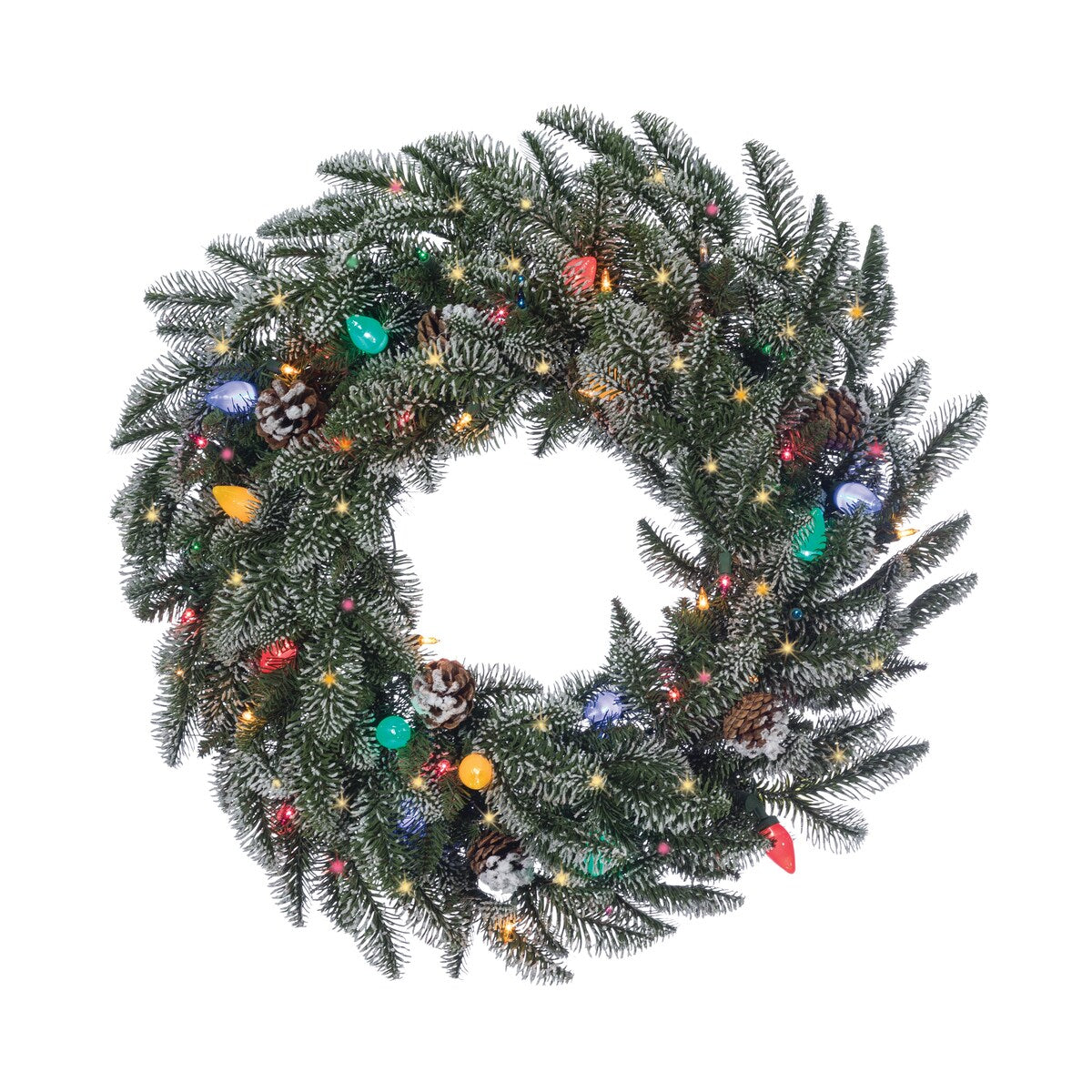 24 in. Pre Lit Multi Colored UL Lightly Flocked Smoky Mountain Wreath - Green