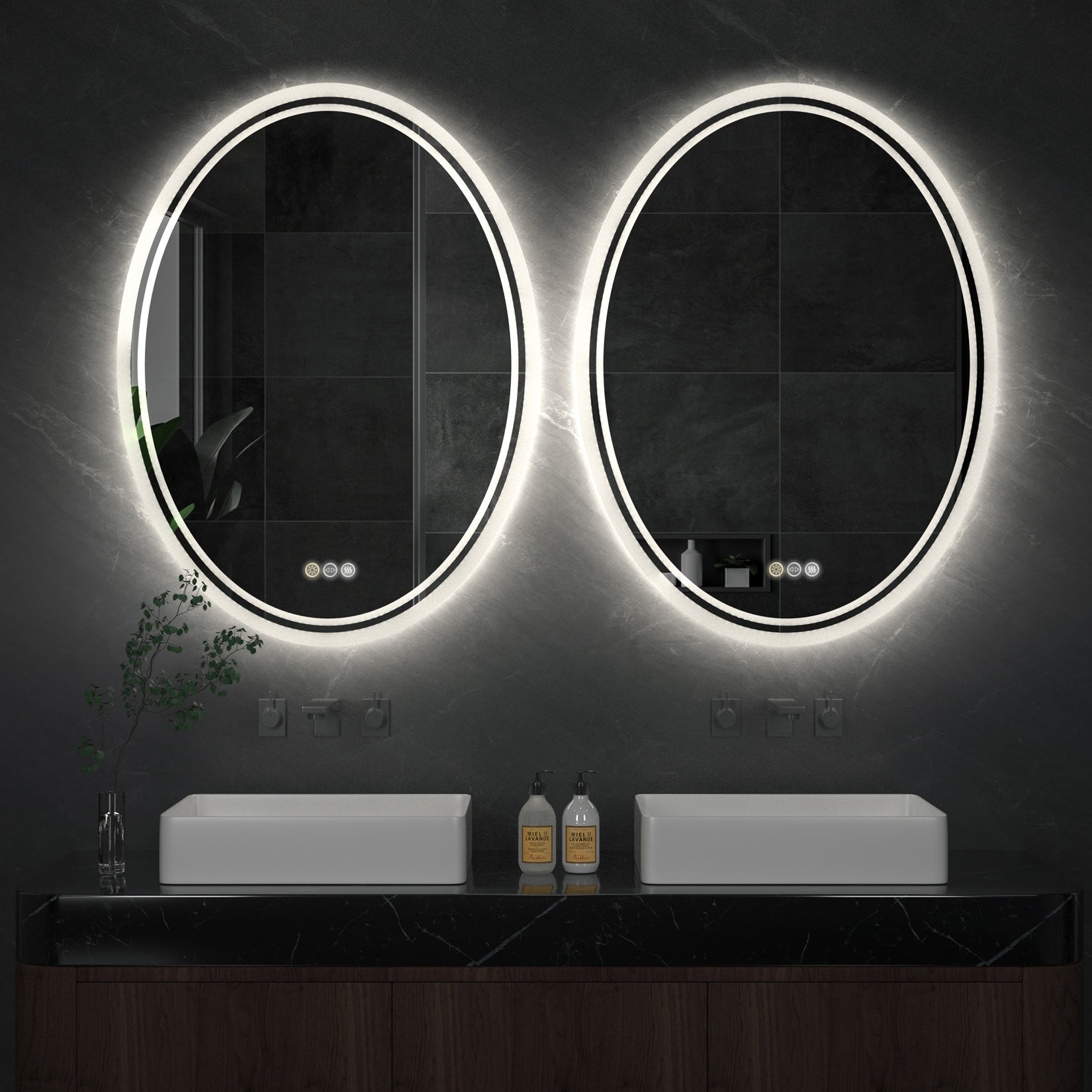 LED Backlit Bathroom Vanity Mirror Wall Mounted Anti-Fog Oval Touch