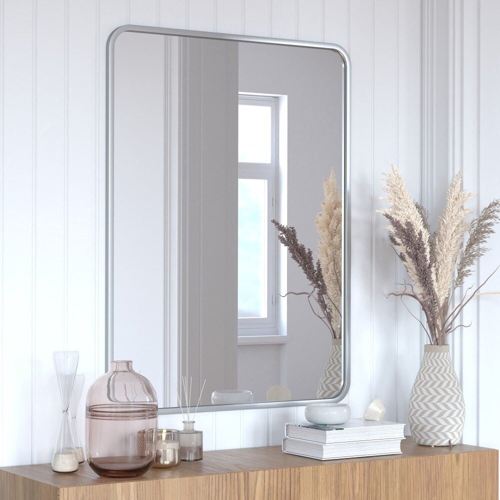 Wall Mount Shatterproof Rectangular Accent Wall Mirror with Metal Frame