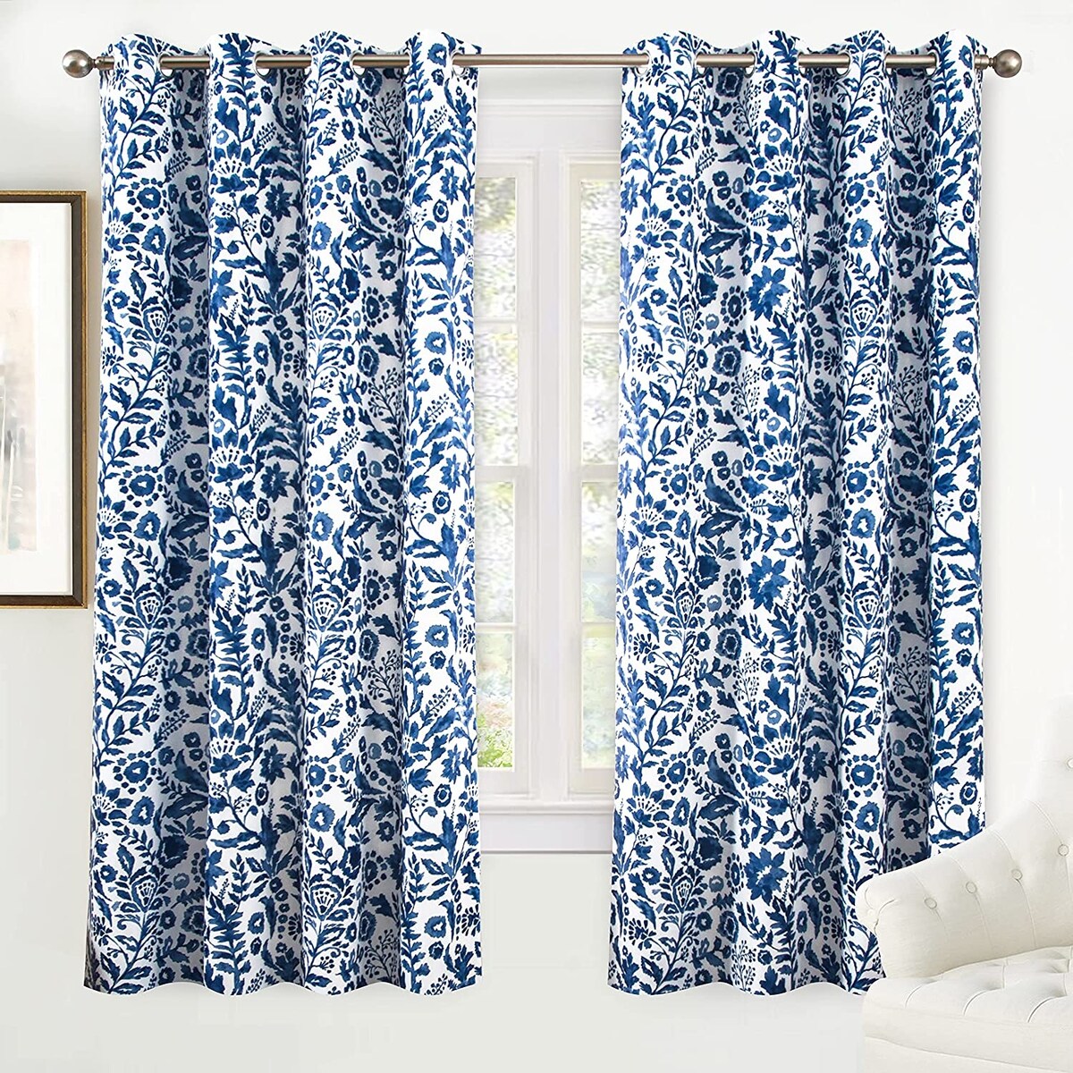 Porch & Den Ouzel Floral Watercolor Blackout Lined Window Curtain Panel Pair