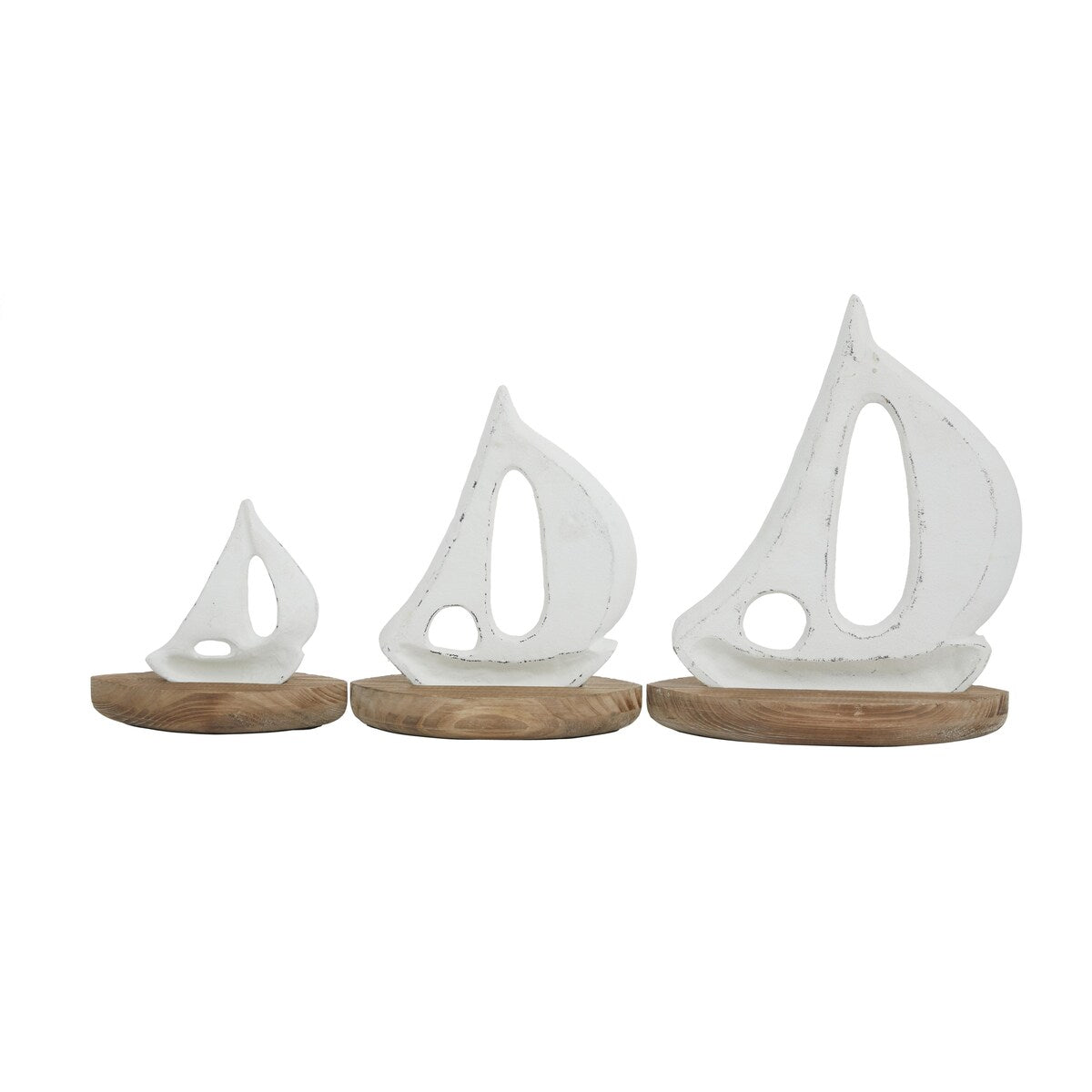 Wood Sail Boat Decorative Sculpture with Wood Base - Set of 3 White - Roche River Decor