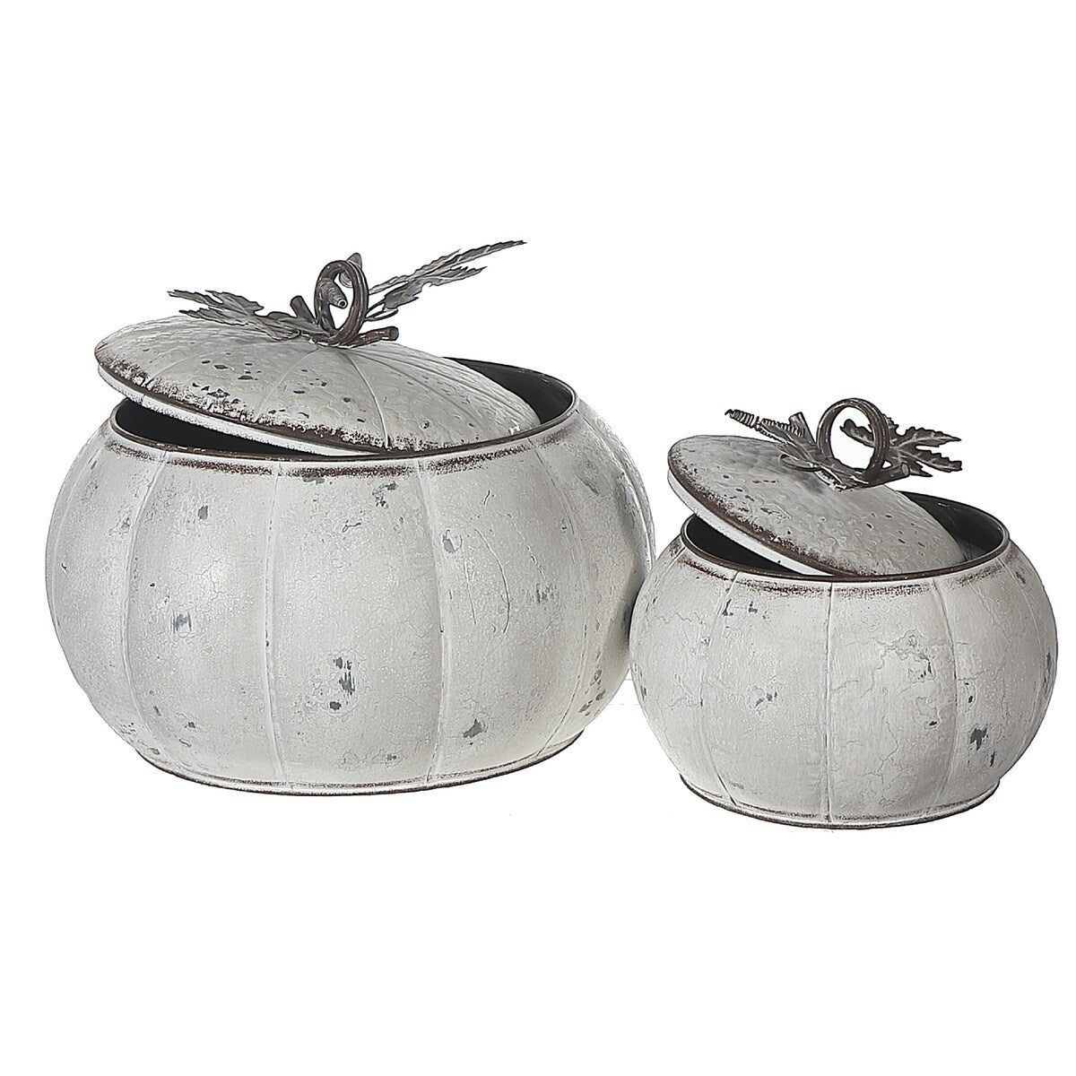 Metal White Pumpkin Jar With Lid Set Of 2