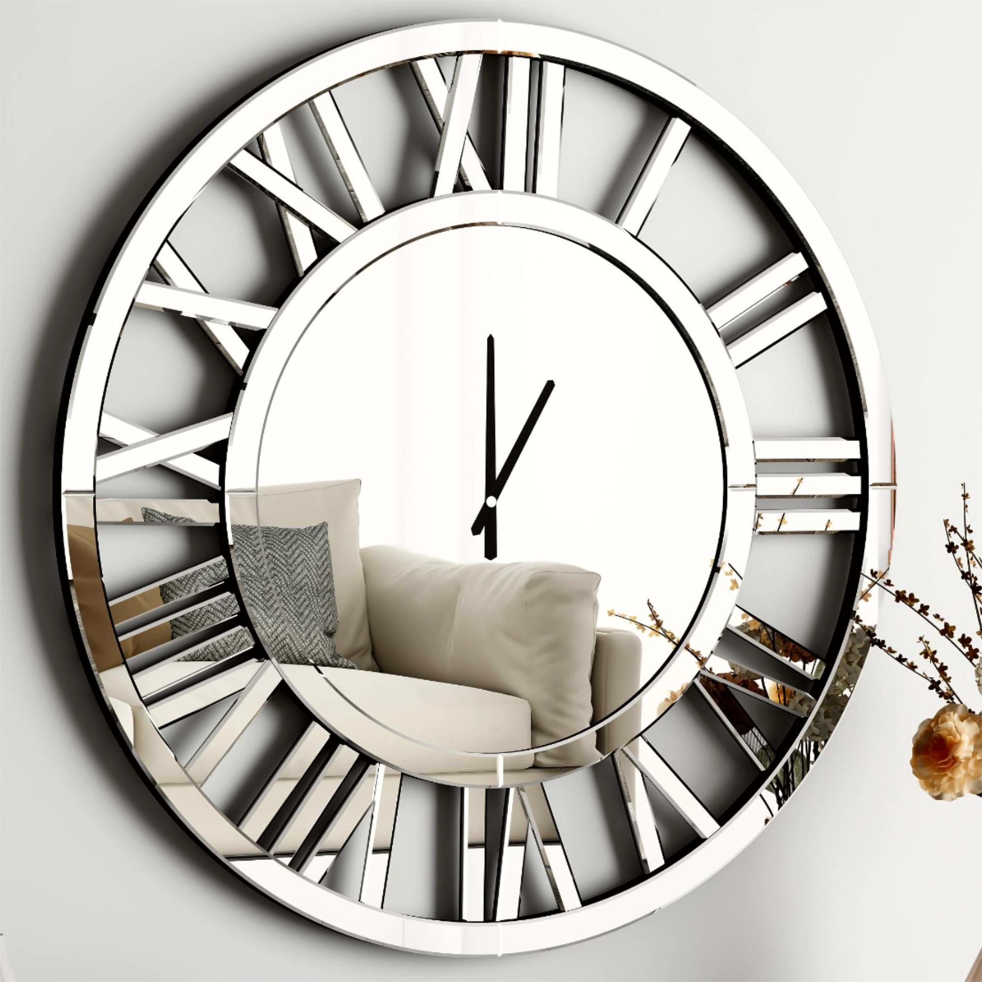 Round Wall Clock- Modern Clocks Mirrored Wall Decor