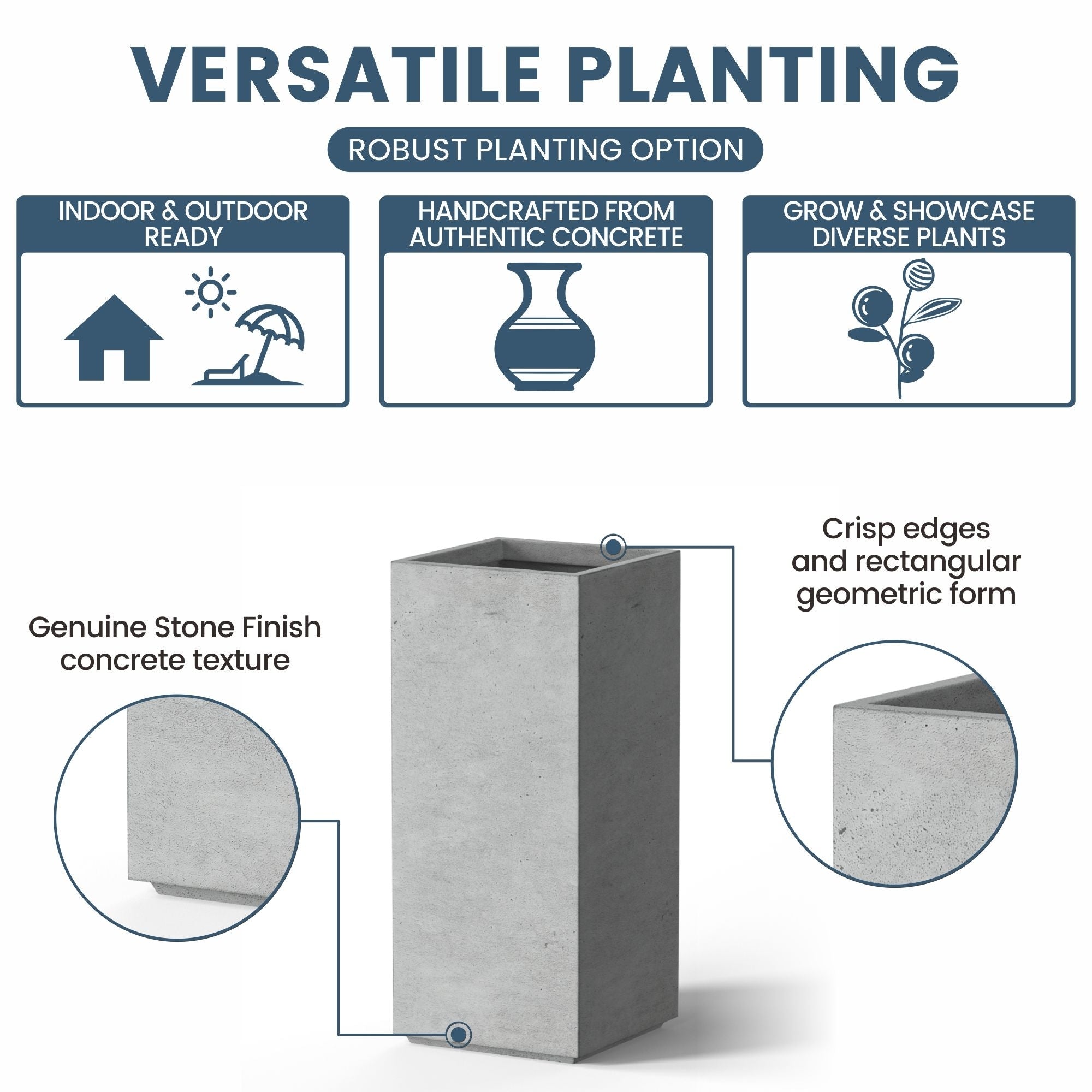 Tall Concrete Rectangle Plant Boxes / Large Indoor and Outdoor Flower Planters