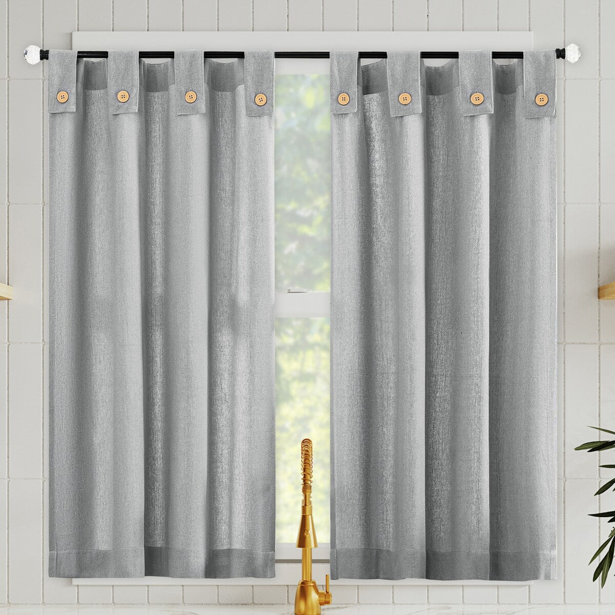 Archaeo Cotton Blend Button Tab Top Cafe Curtain Pair