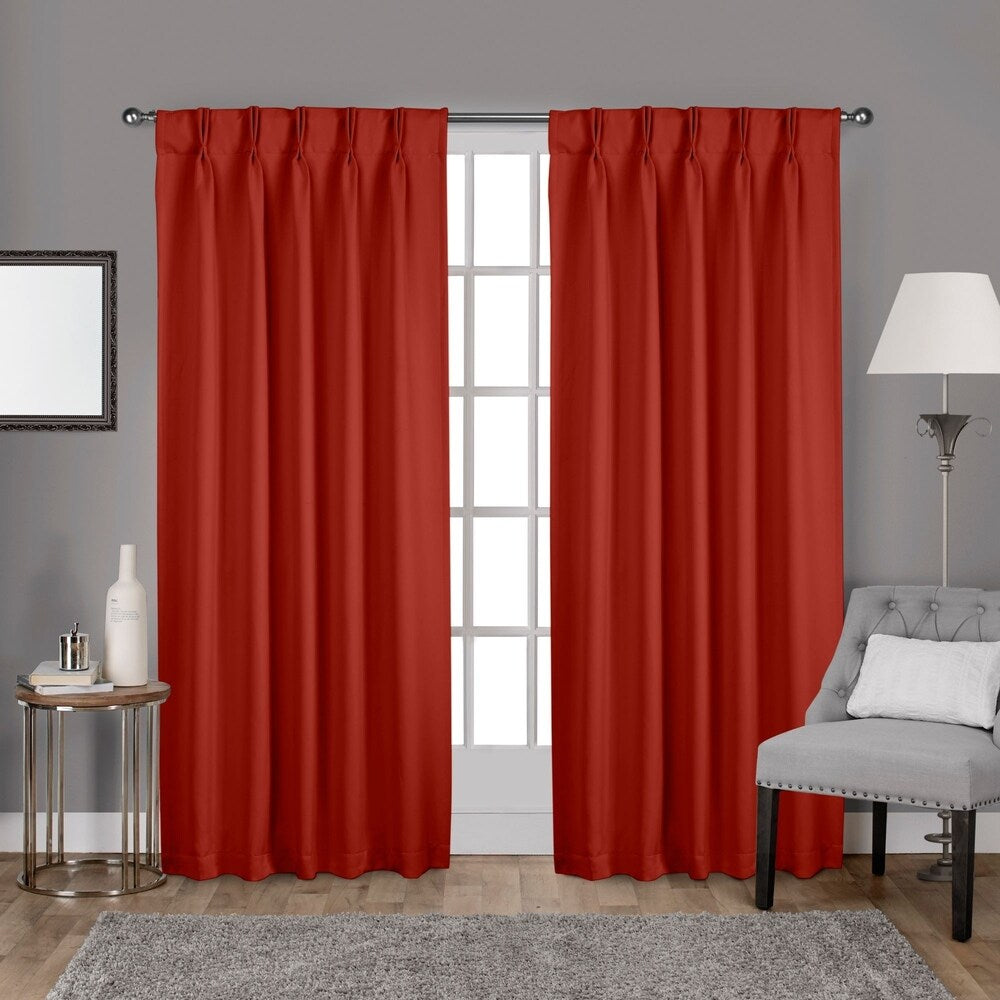 ATI Home Sateen Twill Woven Room Darkening Blackout Pinch Pleat/Hidden Tab Top Curtain Panel Pair