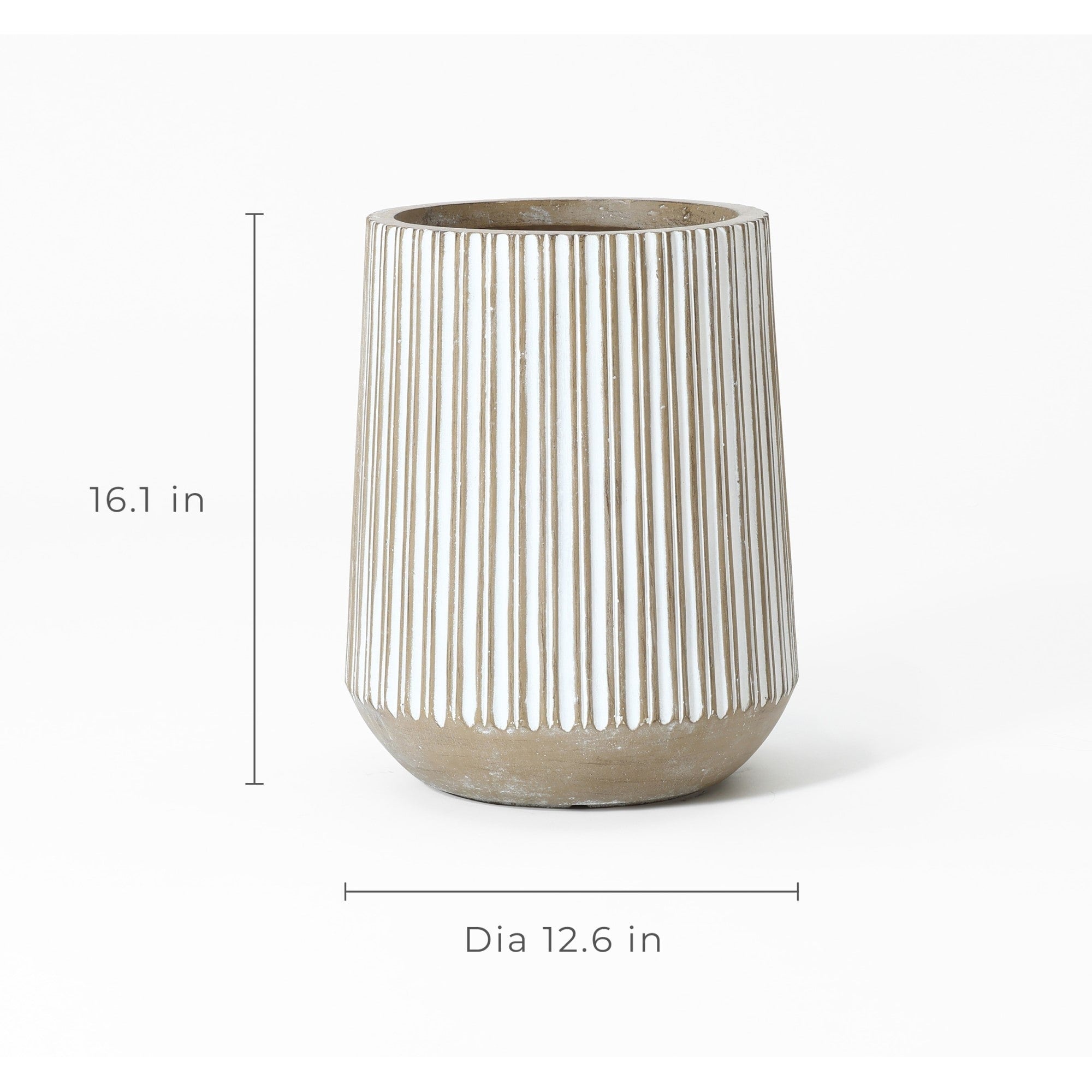 Round Brown and White Striped Handmade Tall Pot Planter