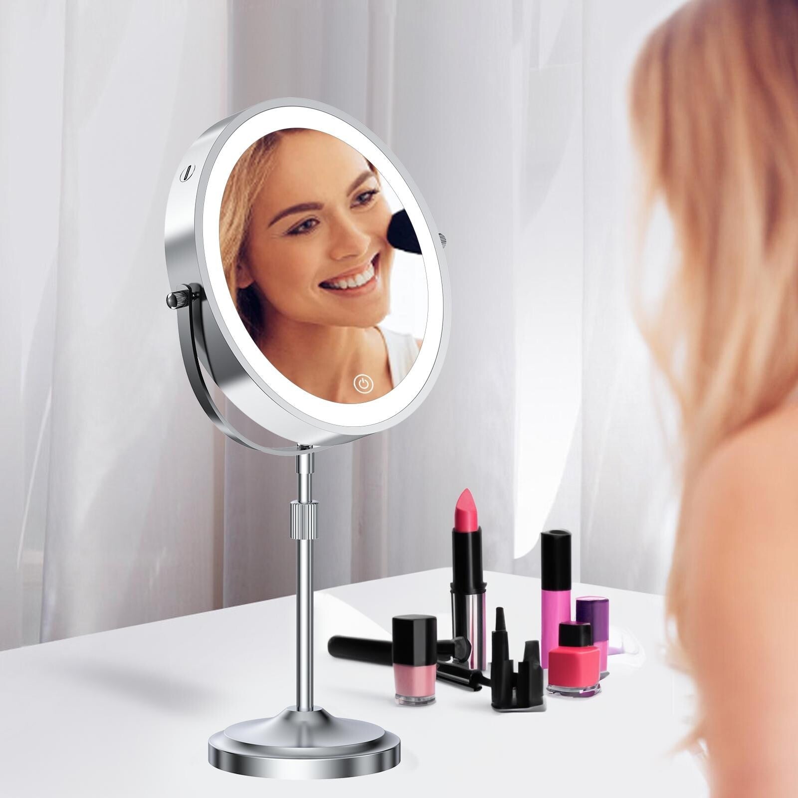 9 LED Lighted Makeup Mirror,Double Sided Magnification Mirror with 1X/10x Magnification,3 Lighting Color