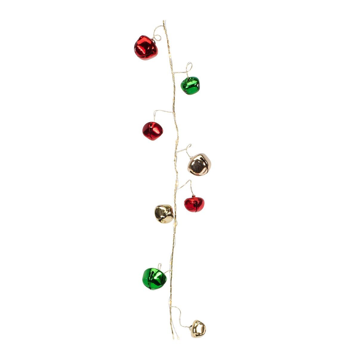 LED Lighted Sleigh Bell String Garland (Set of 12) - Red; Gold