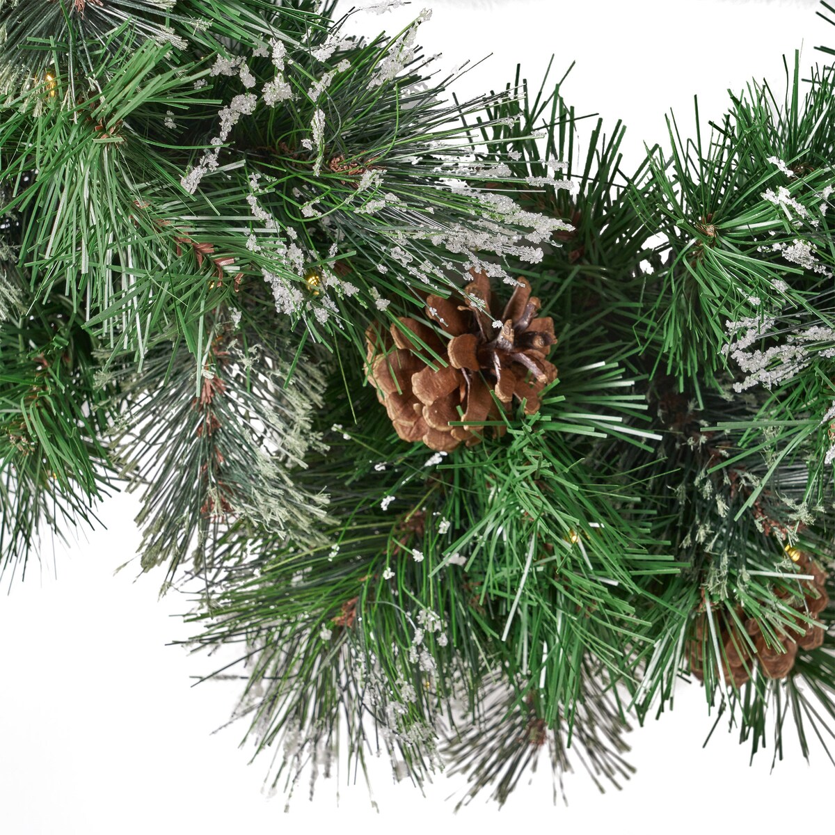 24''Mixed Frosted Wreath With With 16 Pine Cones And 8 Red Berry And 50 Warm White Led Lights - As Picture Show