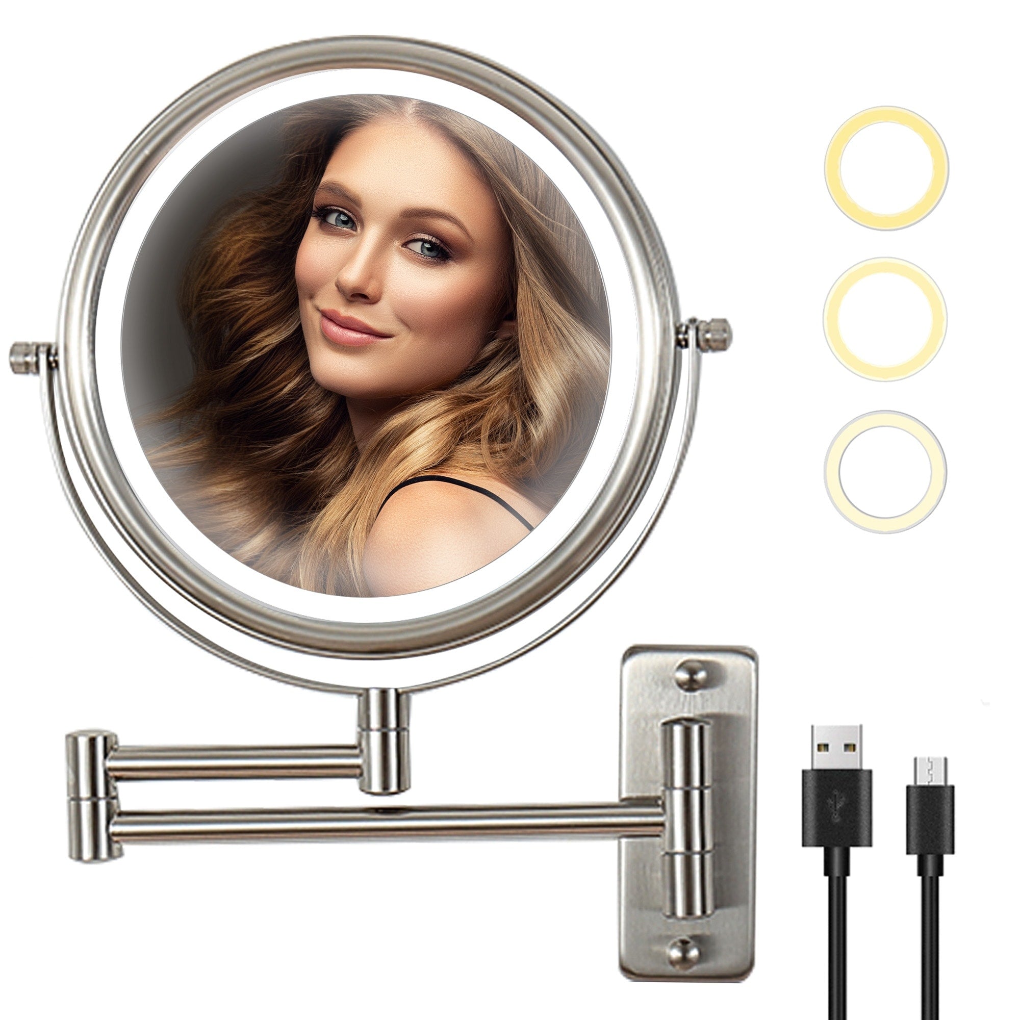 Yulika Plug-in Wall Mounted Makeup Mirror Magnifying Mirror with Light 1X/10X or 1X/7X