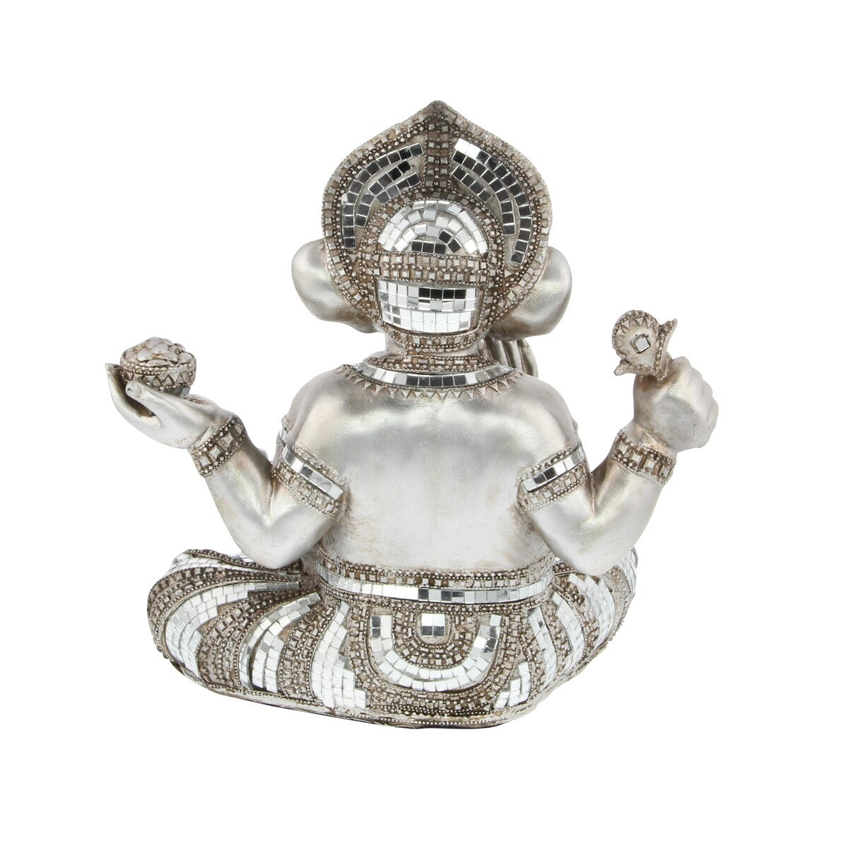 Polystone Ganesh Meditating Decorative Sculpture with Engraved Carvings and Relief Detailing - Silver - Roche River Decor