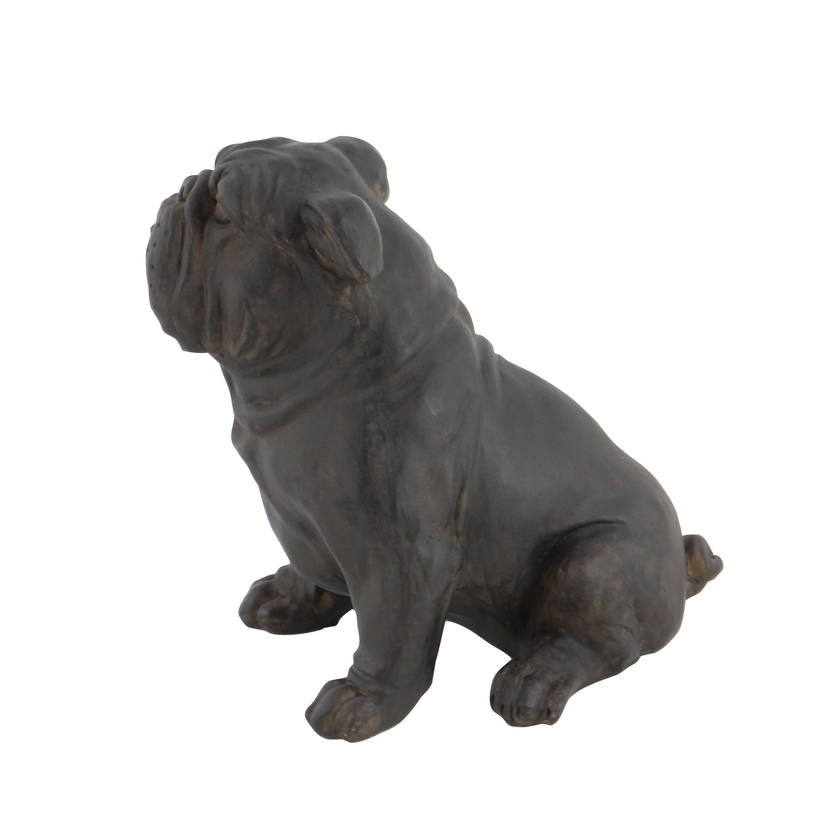 Brown Polystone Distressed Sitting Bulldog Sculpture