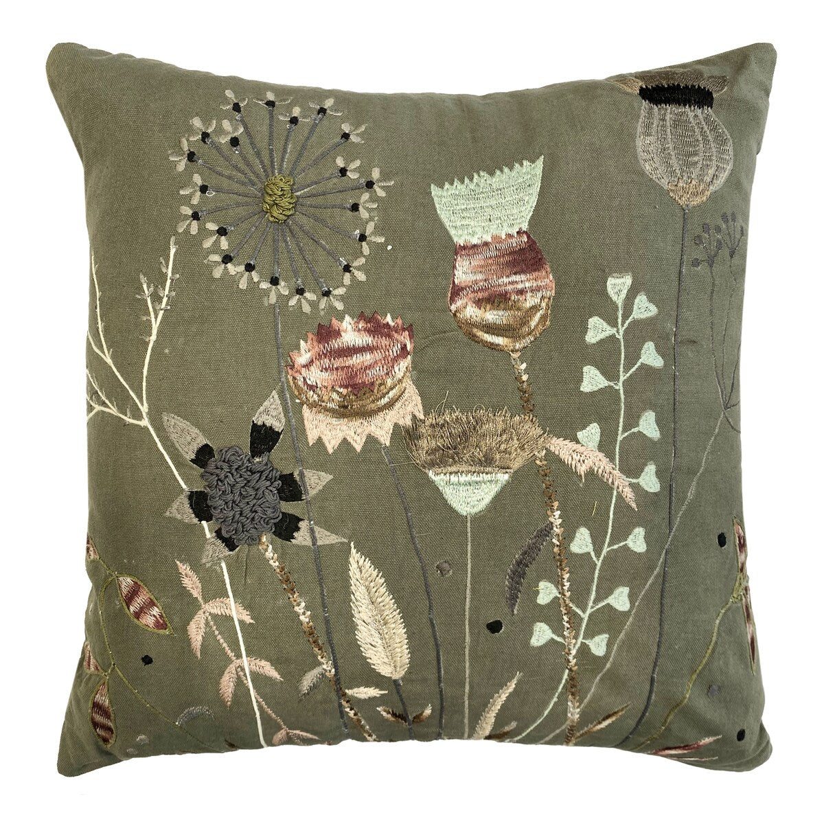 Wild Garden Cotton Embroidered Decorative Throw Pillow