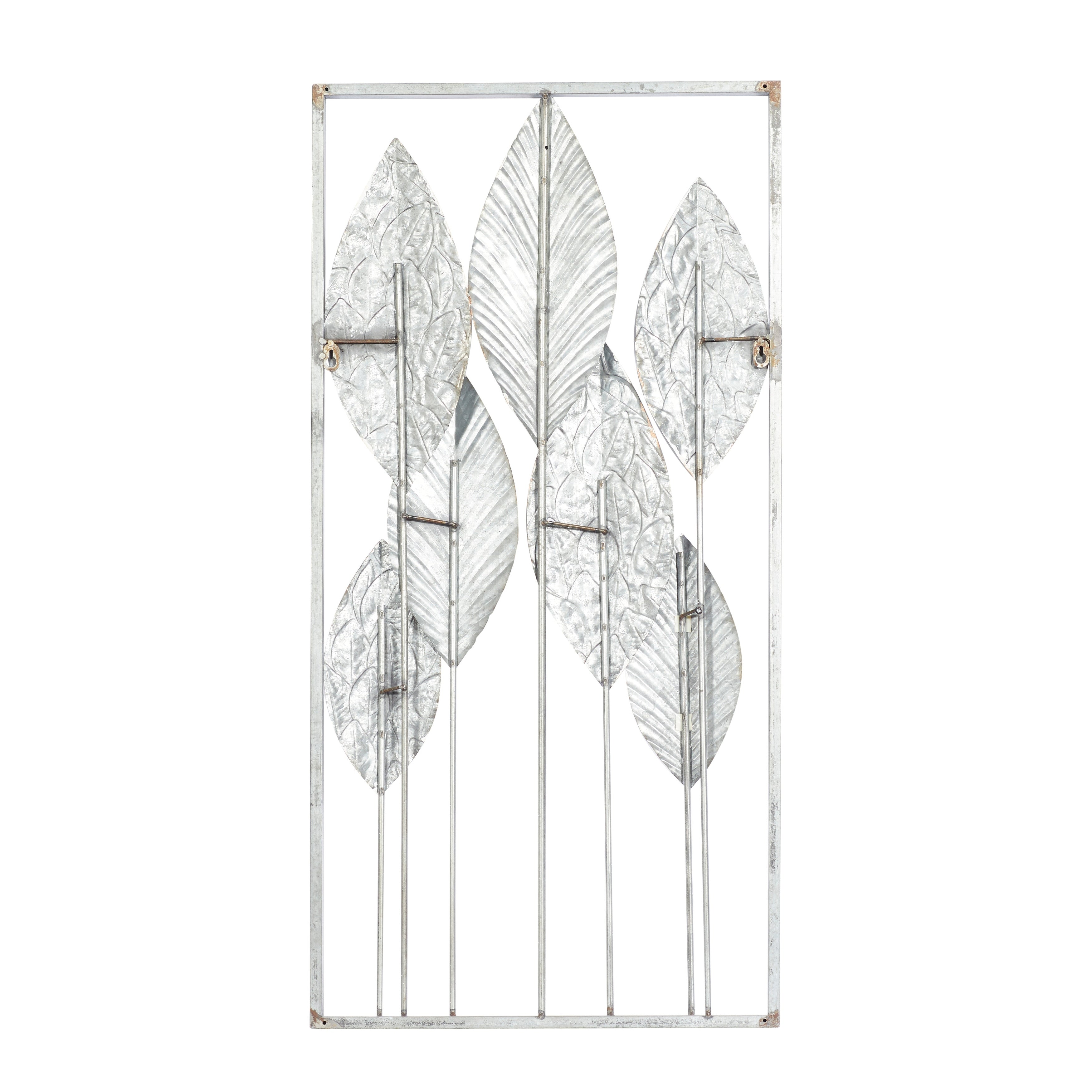 Contemporary Metal Tall Cut-Out Leaf Wall Decor with Intricate Laser Cut Designs - Bronze, Gray, Brass