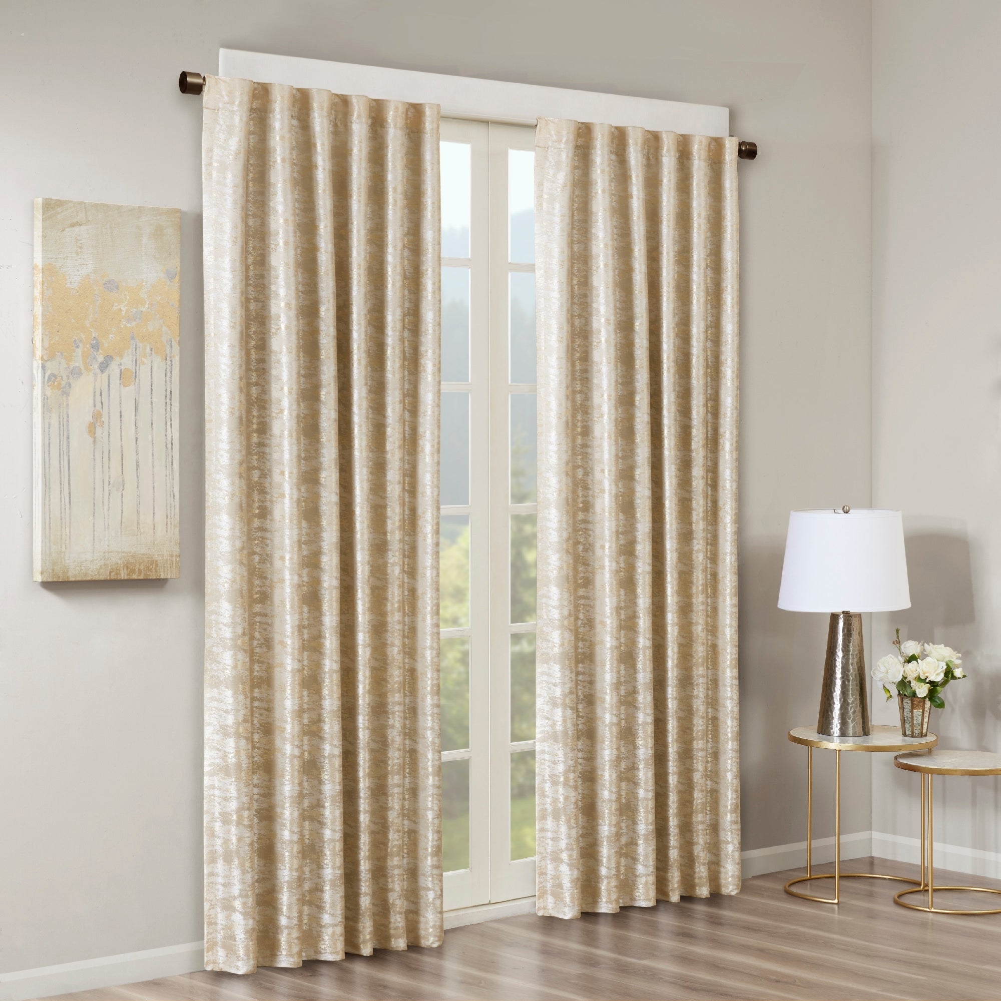 SunSmart Odessa Marble Jacquard Lined Total Blackout Rod Pocket/Back Tab Curtain Panel