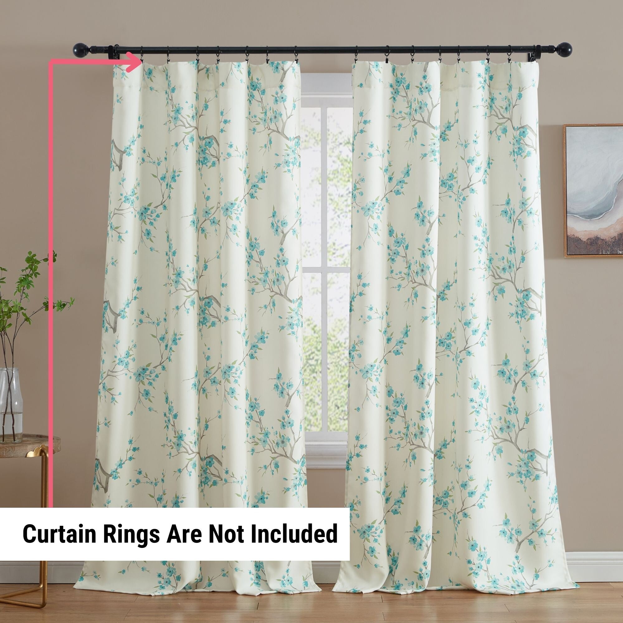 HLC.me Jasmine Floral Light Blocking Curtain Rod Pocket Pole Top Panels - Set of 2