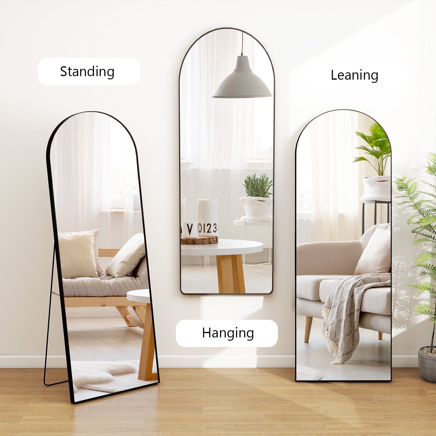 Full Length Arched Mirror with Shatter-Proof Glass & with Stand Aluminum Alloy Frame for Bedroom Cloakroom, Floor Standing