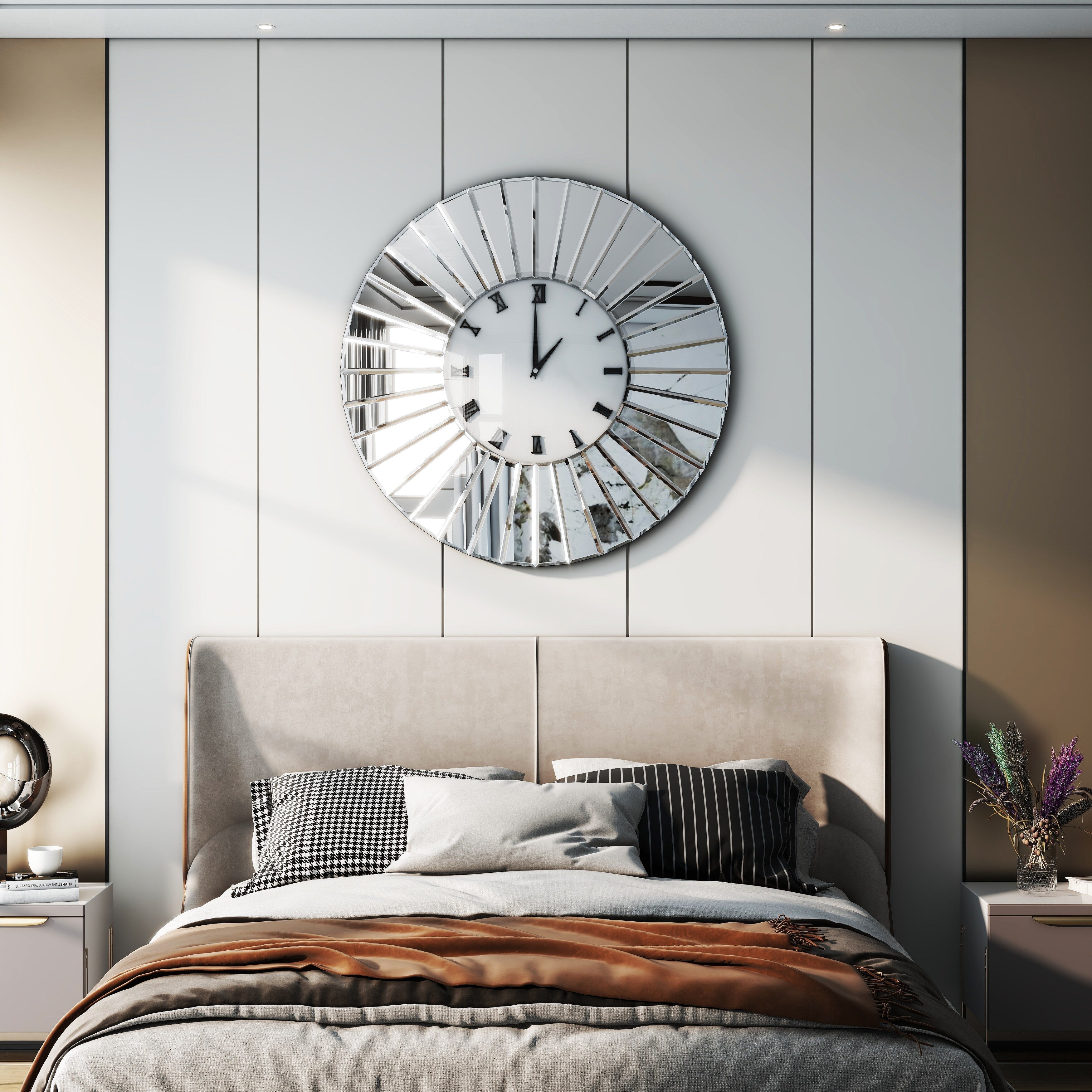 Mirrored Large Clocks Round Wall Clock