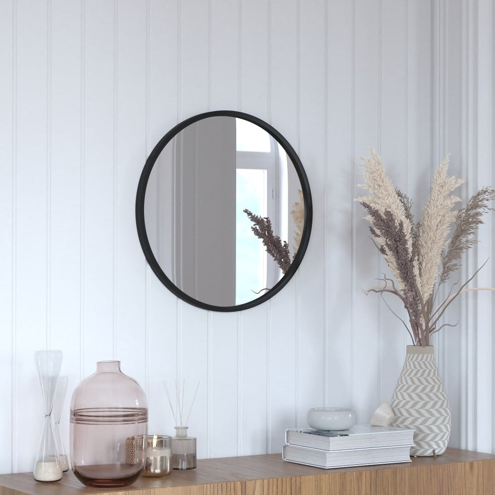 Wall Mount Shatterproof Round Accent Wall Mirror with Metal Frame