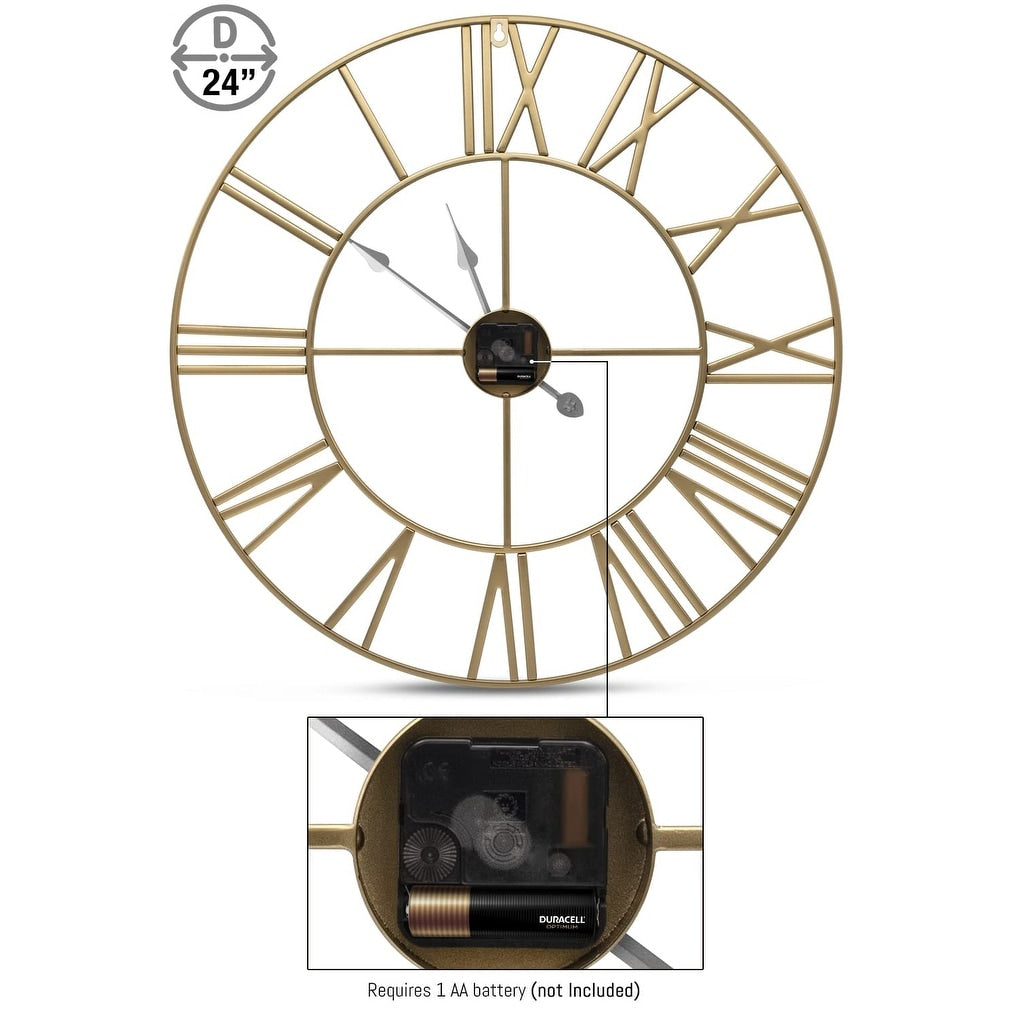 Sorbus Large Decorative Wall Clock, Analog Metal Clock, 24 Round (Gold)