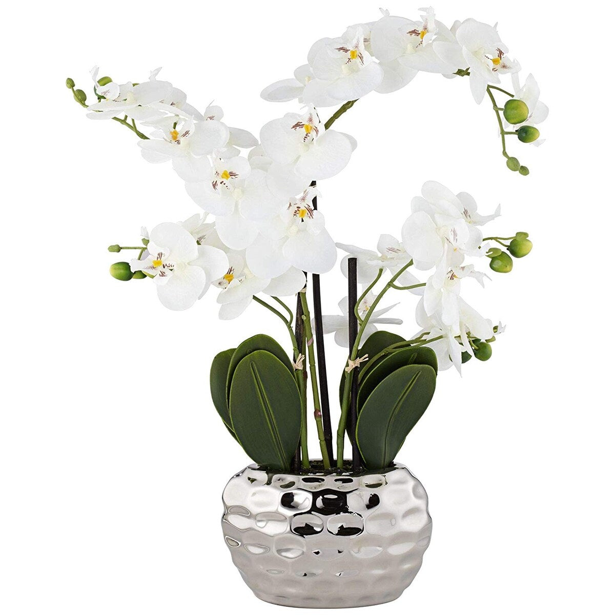 Artificial Orchid Phalaenopsis Plant Including Metallic Vase, 24