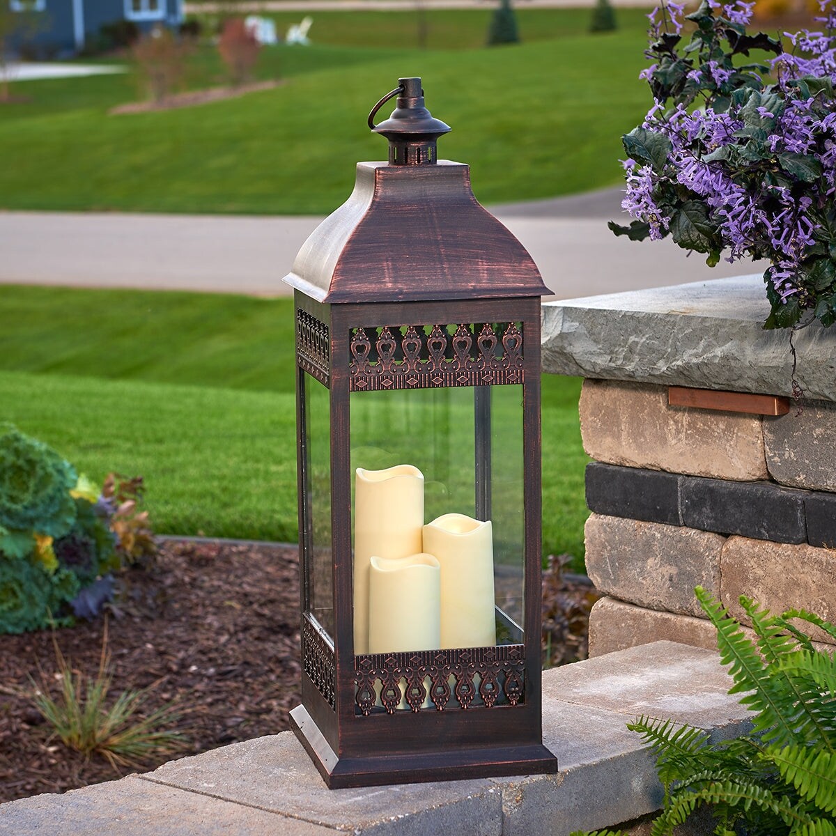 San Nicola Triple LED Candle Lantern- Bronze