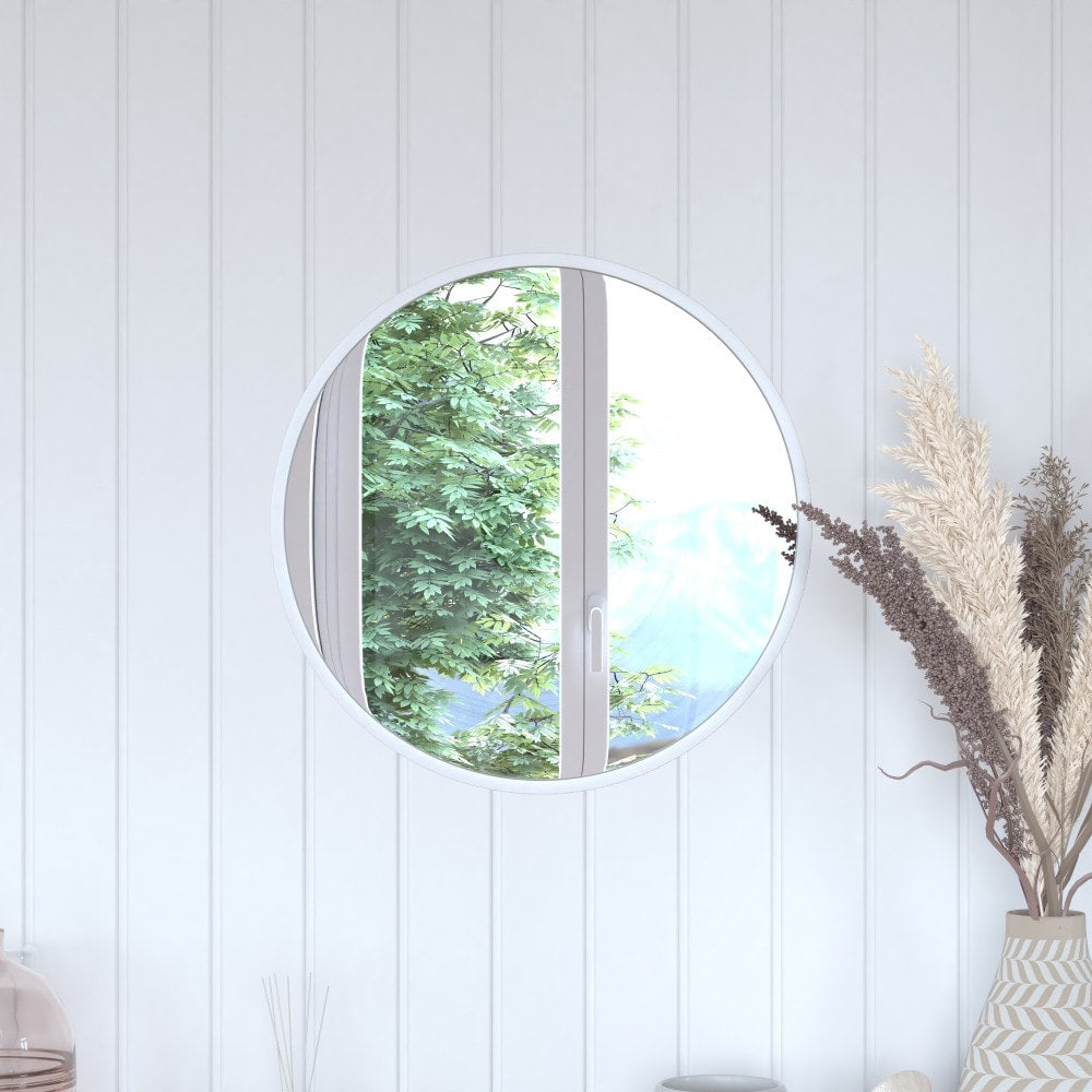 Wall Mount Shatterproof Round Accent Wall Mirror with Metal Frame