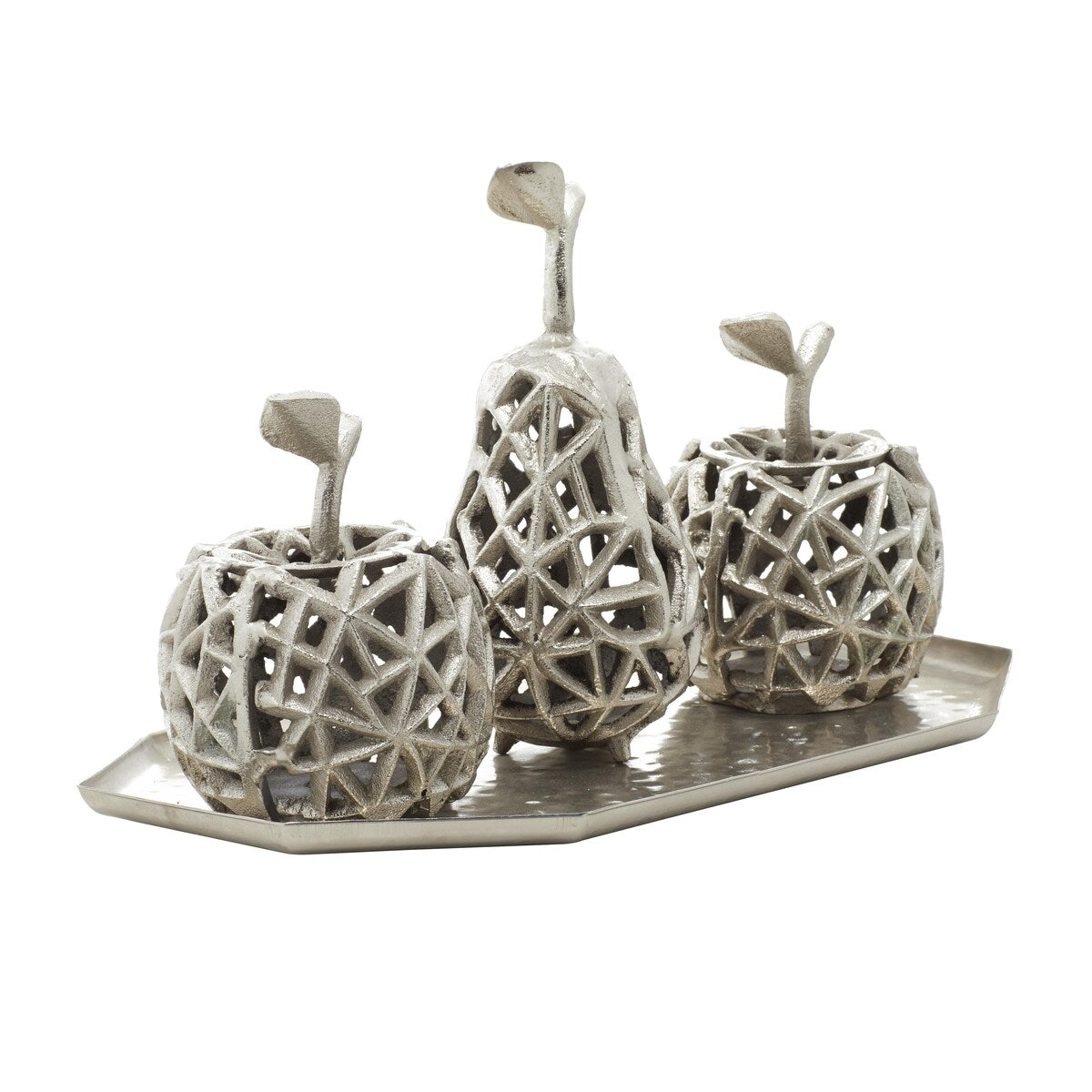 Aluminum Metal Fruit Decorative Cut-Out Decorative Sculpture with Platter - Silver - Roche River Decor