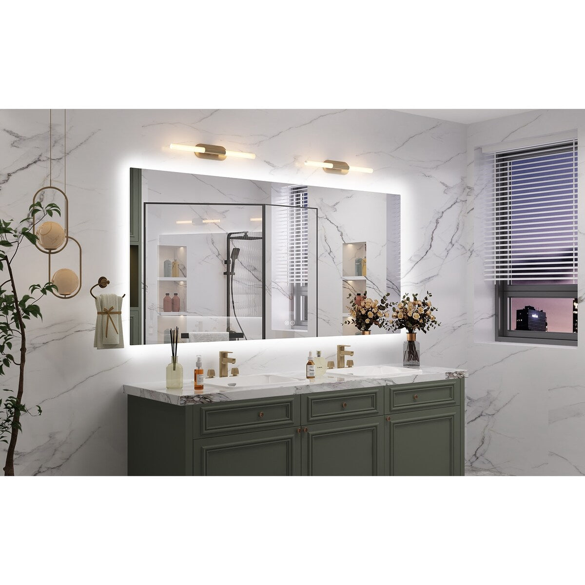 KIOTEE LED Bathroom Mirror Rectangular Frameless Super Bright Backlited LED Anti-Fog Tempered Glass Wall Bathroom Vanity Mirror