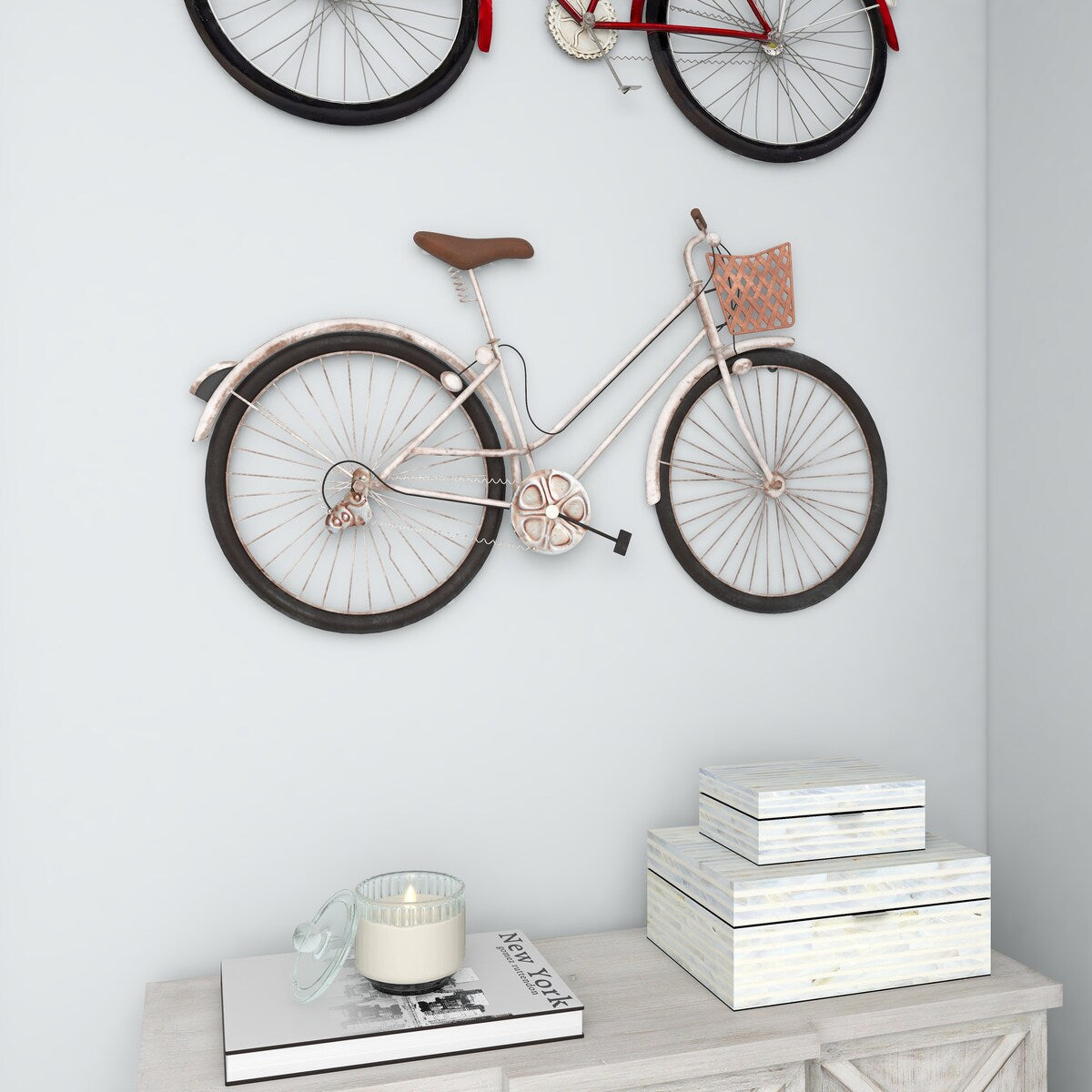 Metal Bike Home Wall Decor with Seat, Basket and Handles - Multi Colored - Roche River Decor